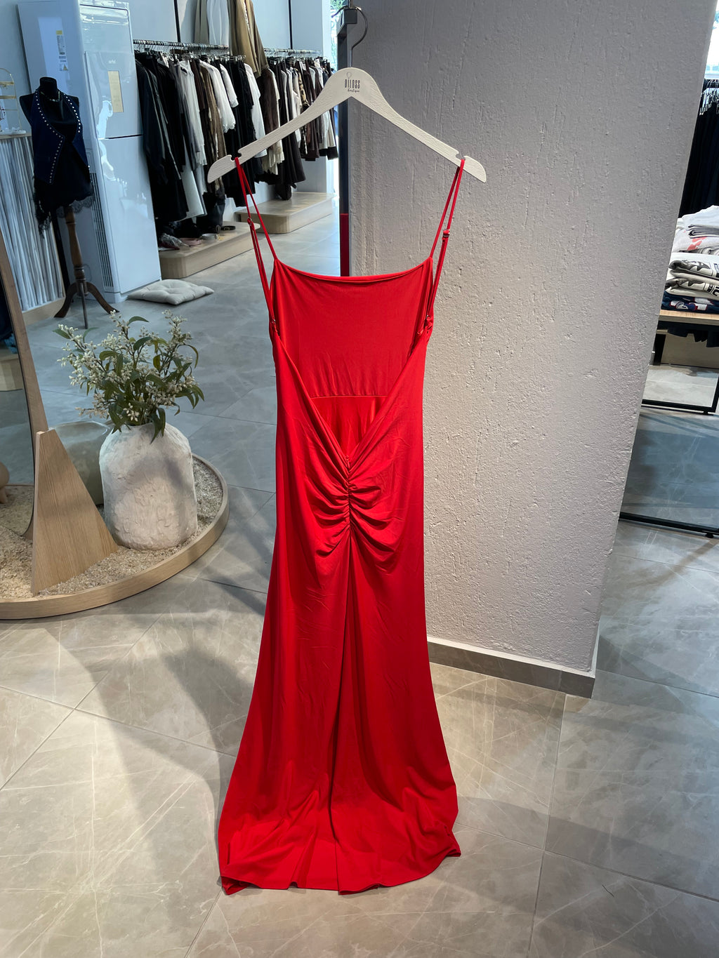 Nar Çiçeği Sırtı Açık Davet Elbisesi