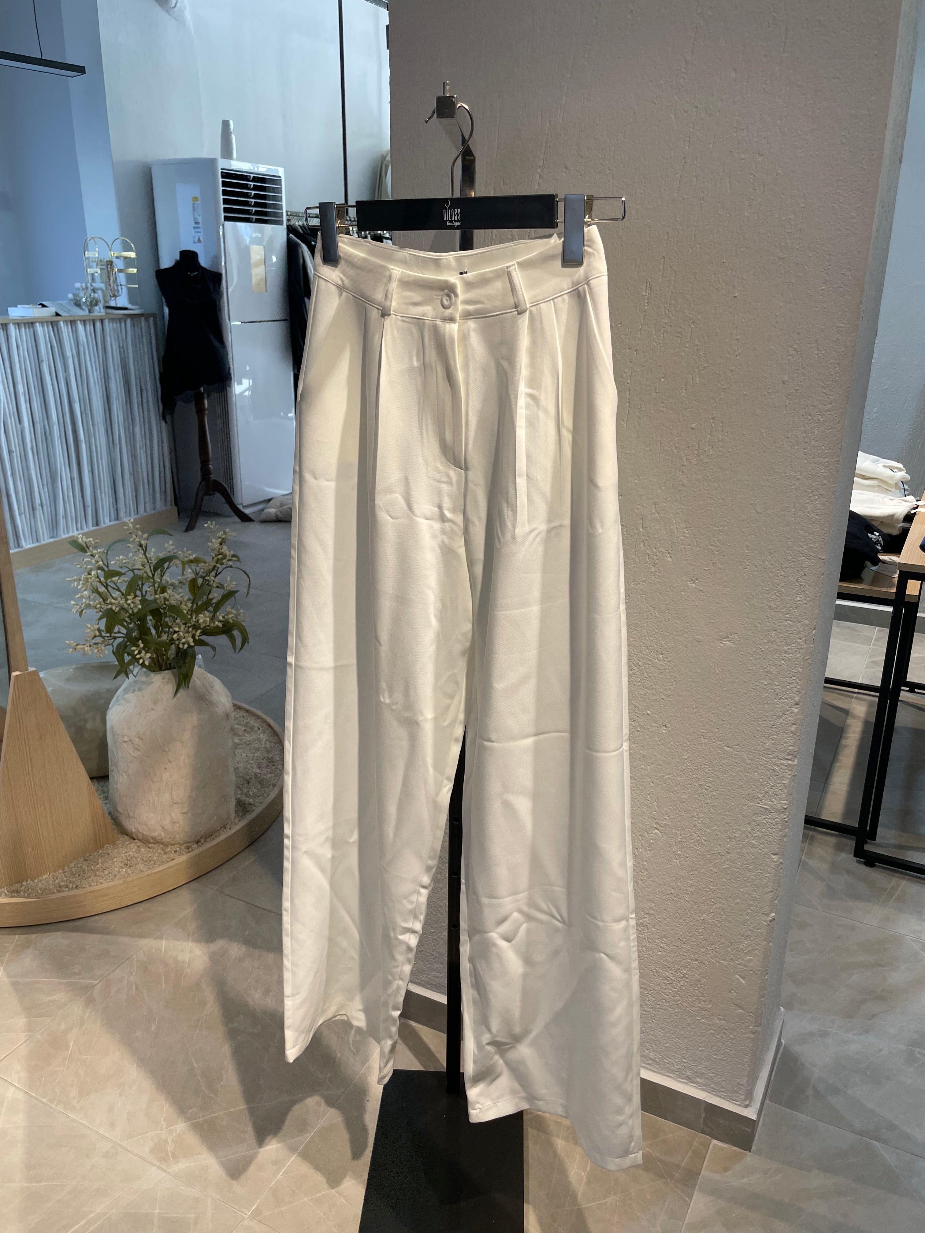 Beyaz ipek krep Pantolon