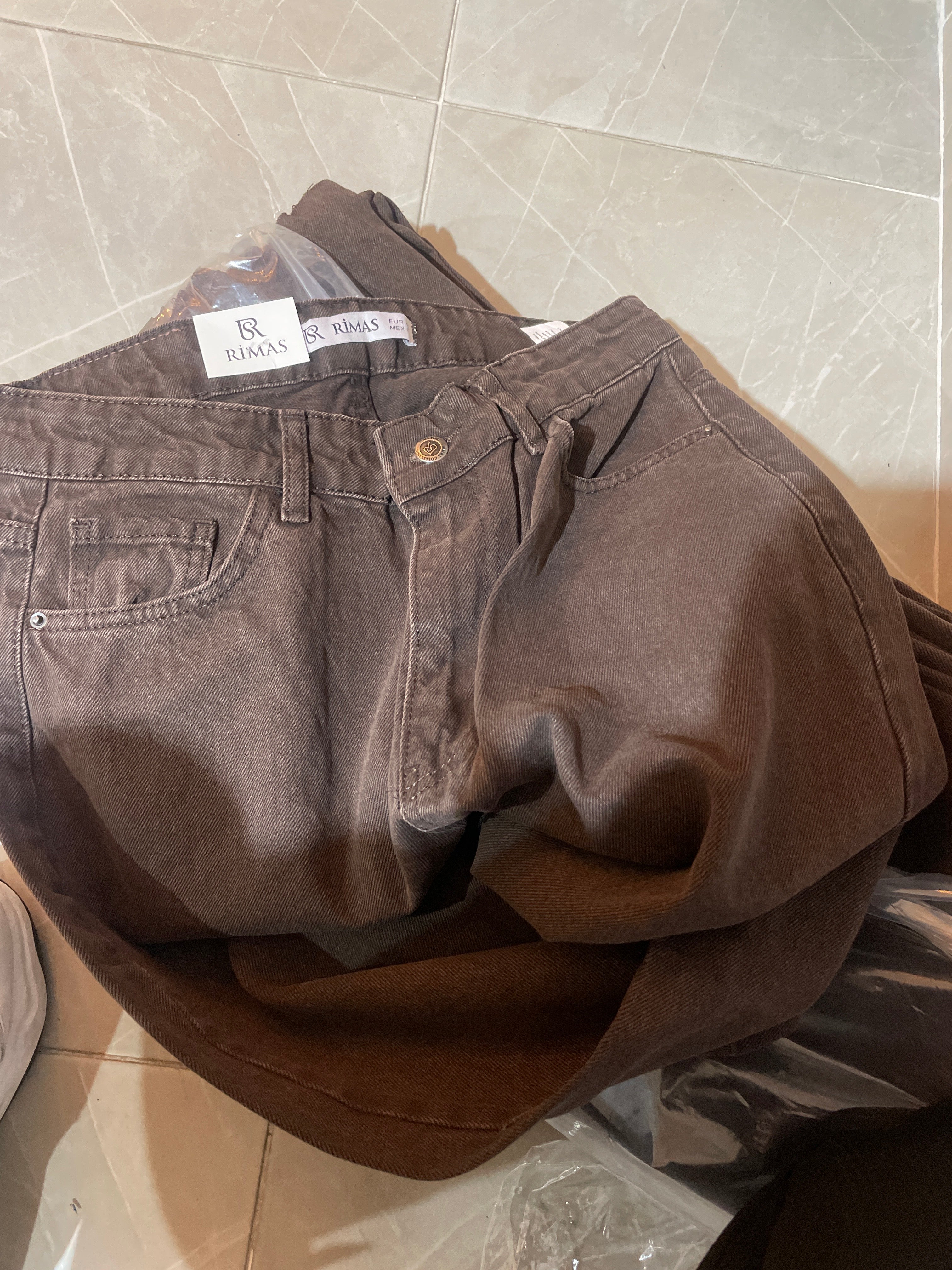 Kahverengi Hafif Eskitme Detay Wide Leg Jean