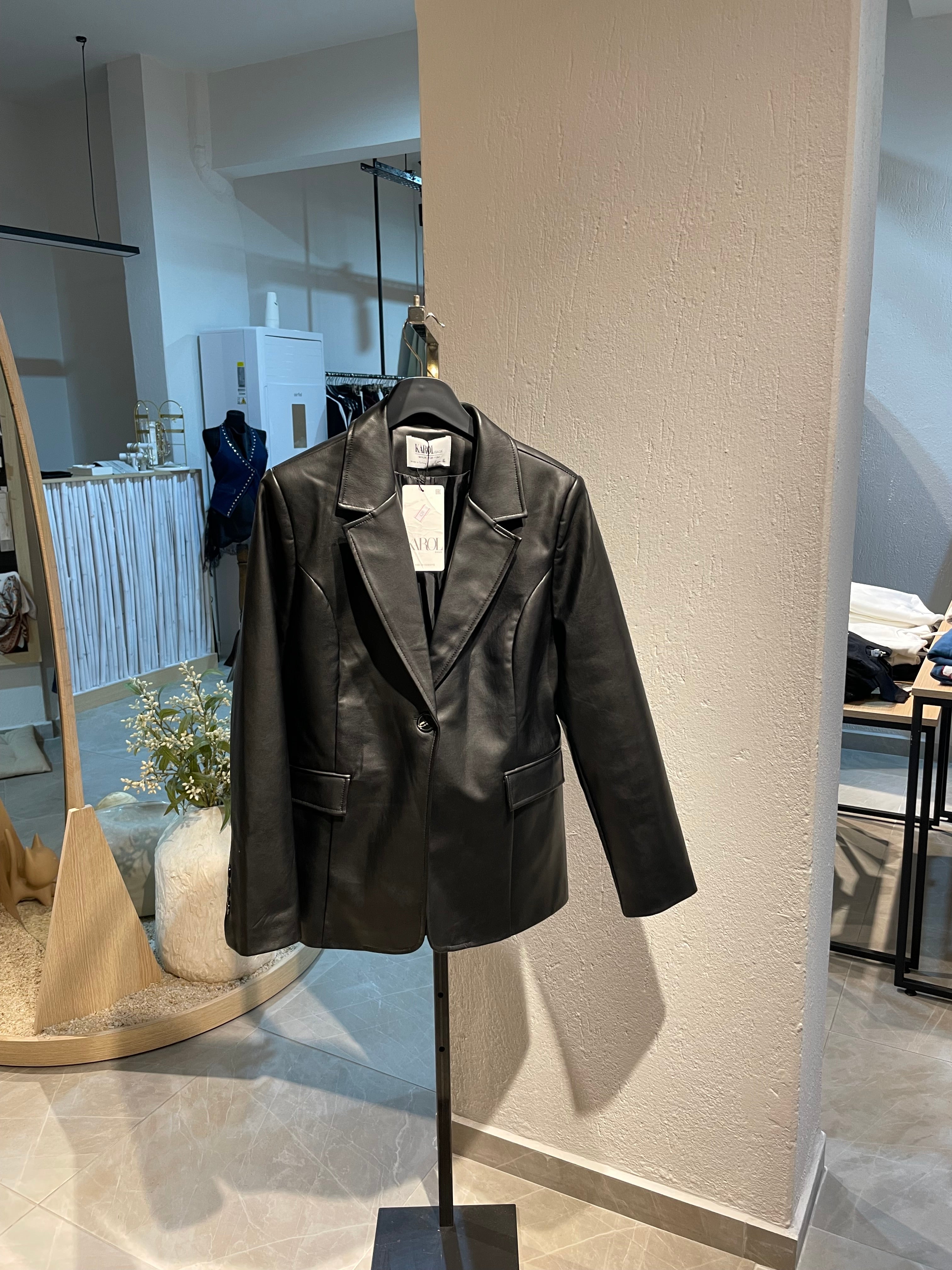 Siyah Deri Blazer Ceket