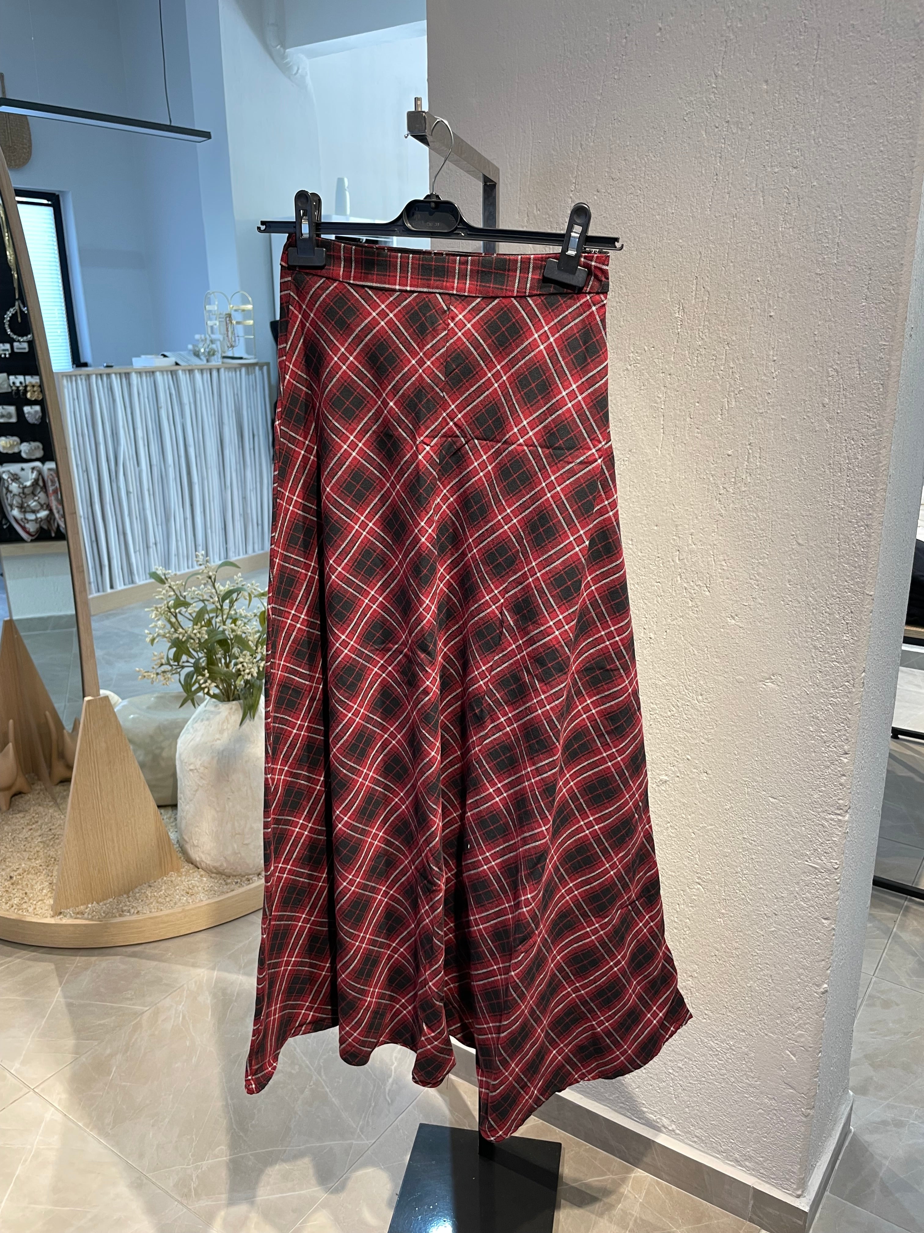 Ekoseli Vintage Esintili Uzun Etek