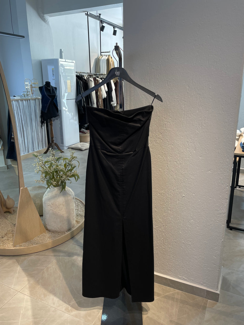 Straplez Yırtmaç Detay Elbise