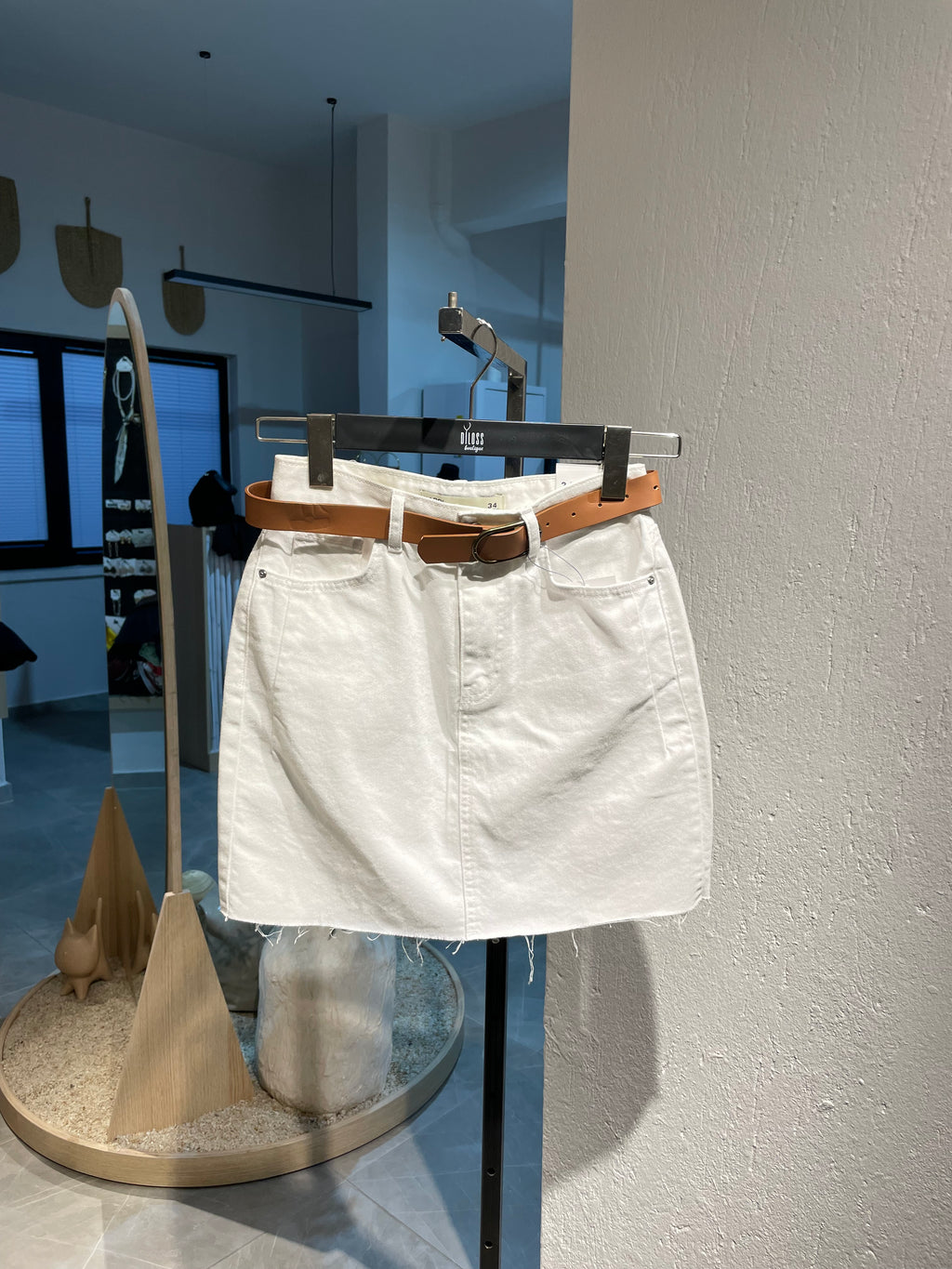 Beyaz Kemerli Kot etek