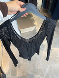 Dantel Açık Yaka ÇıtÇıtlı Bodysuit