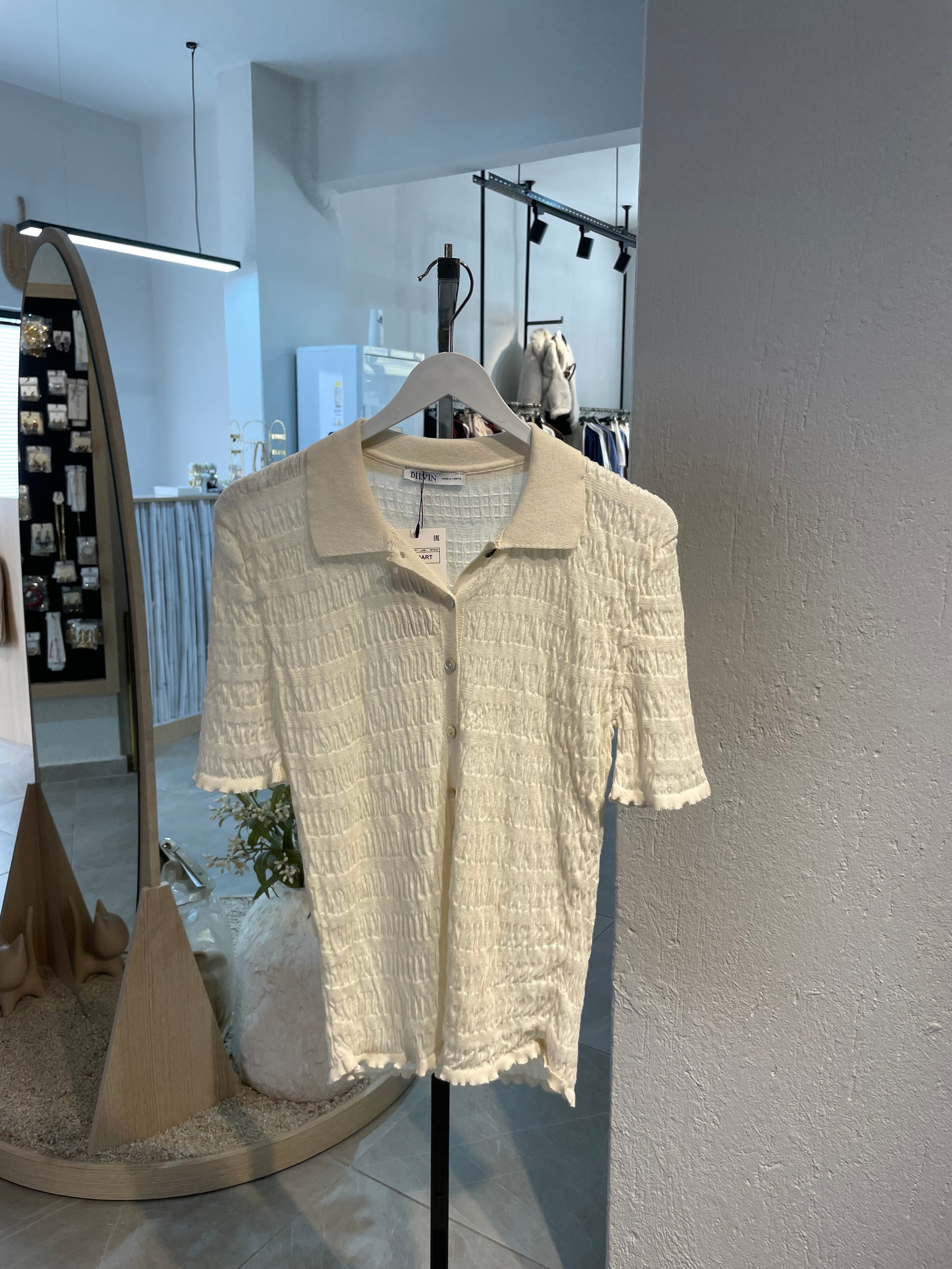 Dlvn Polo Yaka Büzgülü Düğmeli İnce Triko Hırka