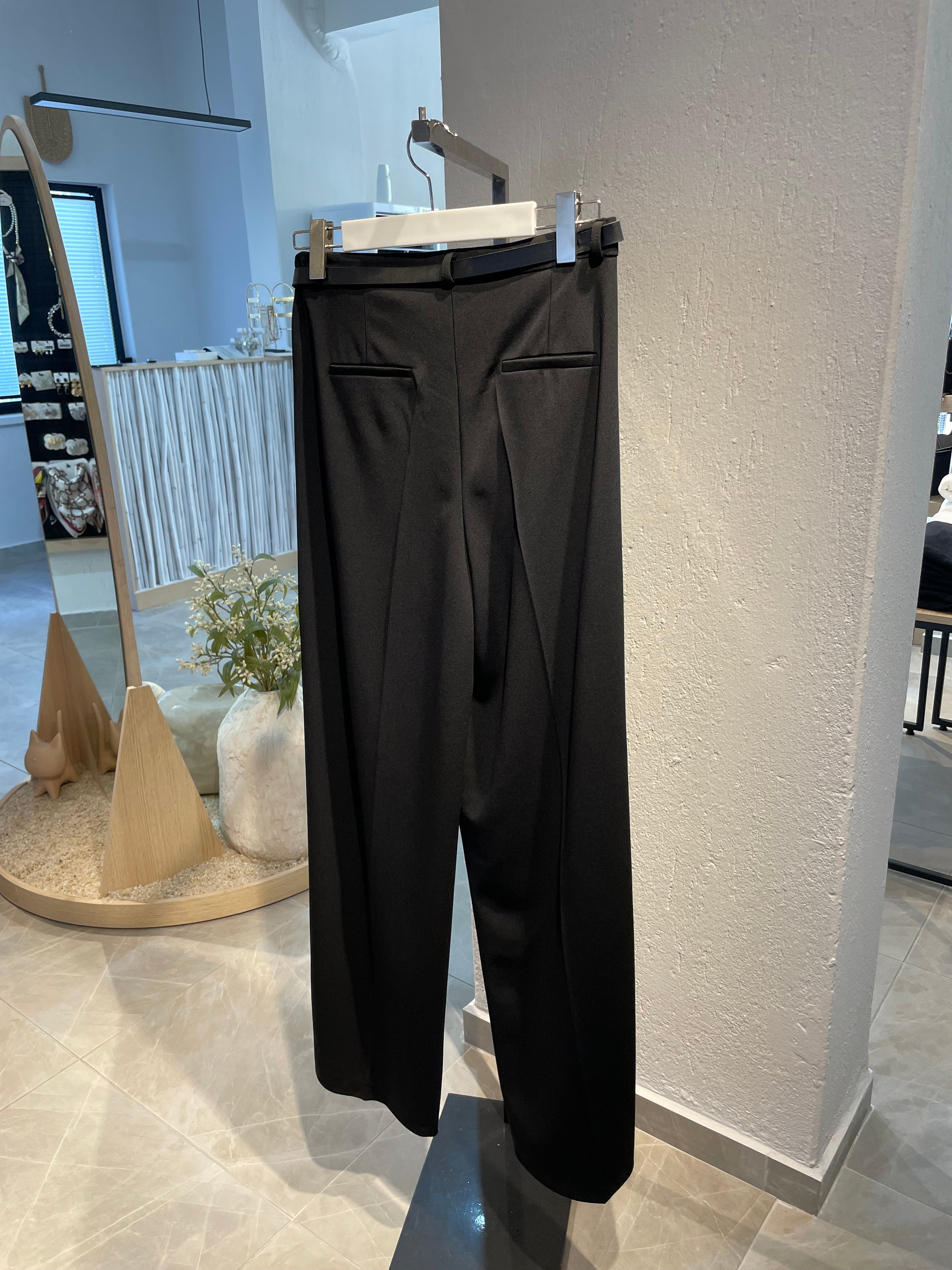 Gold Detay Kemerli Siyah Palazzo