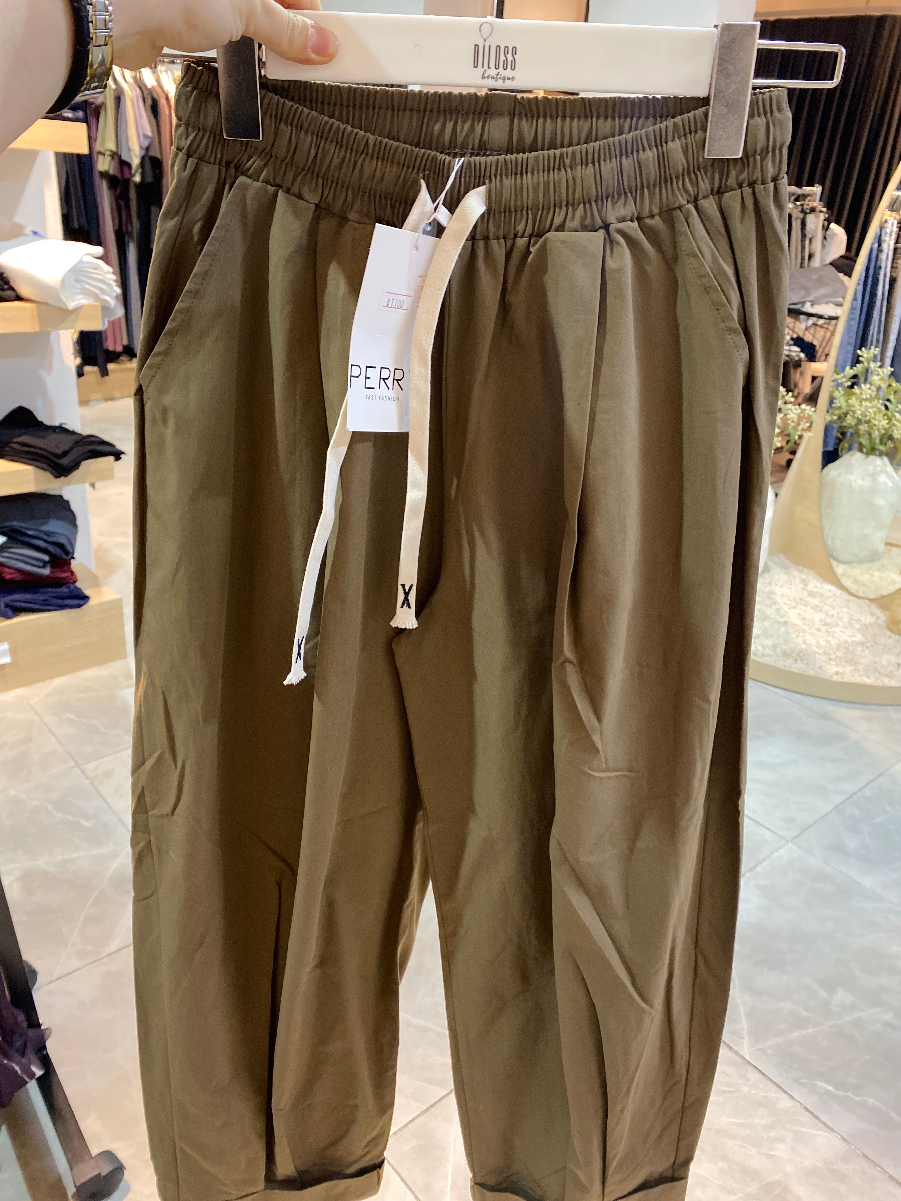 PR Beli Lastikli Bağcıklı Haki Pantolon
