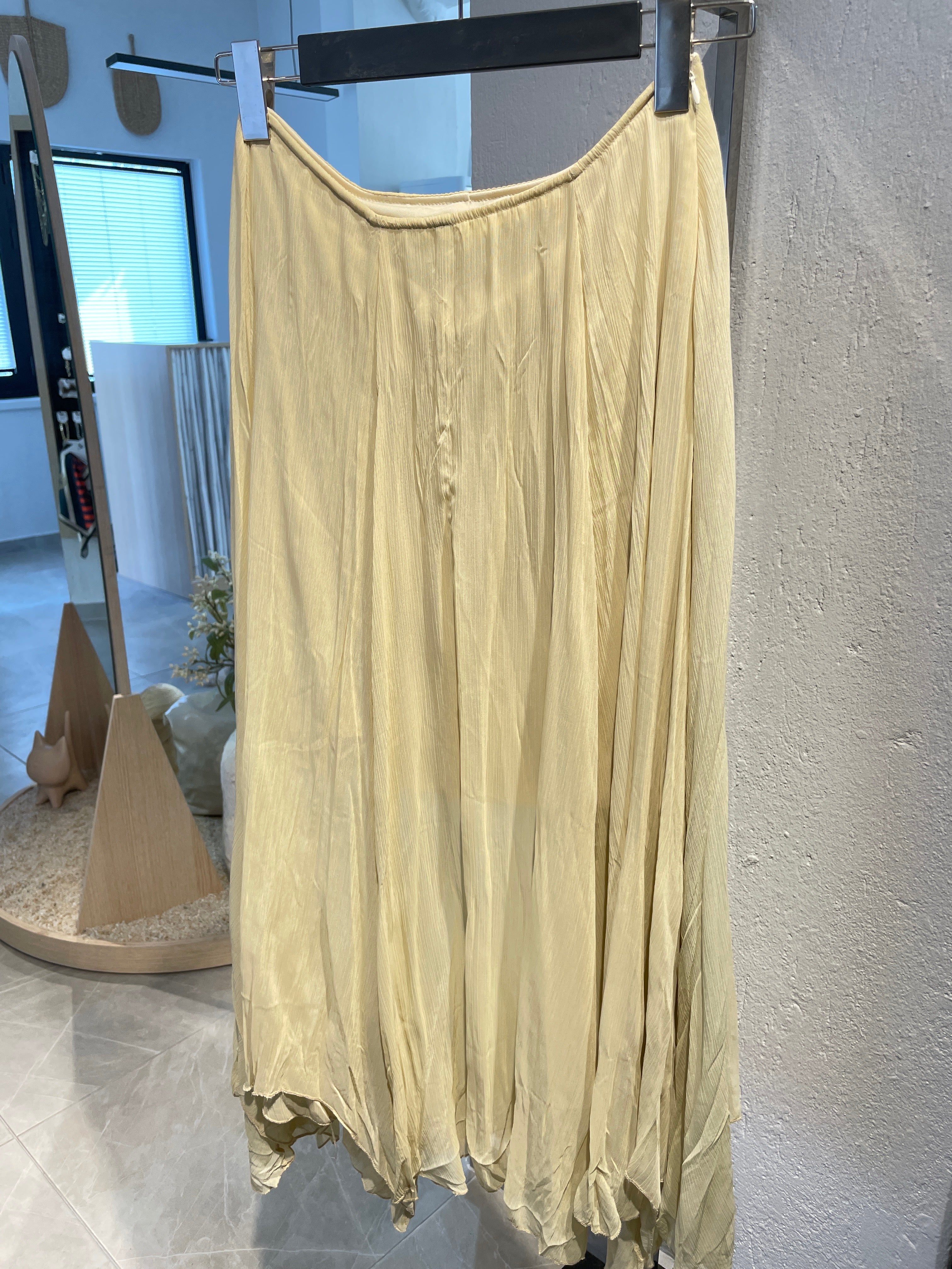 Vanilya Sarısı Simetrik Uzun Etek