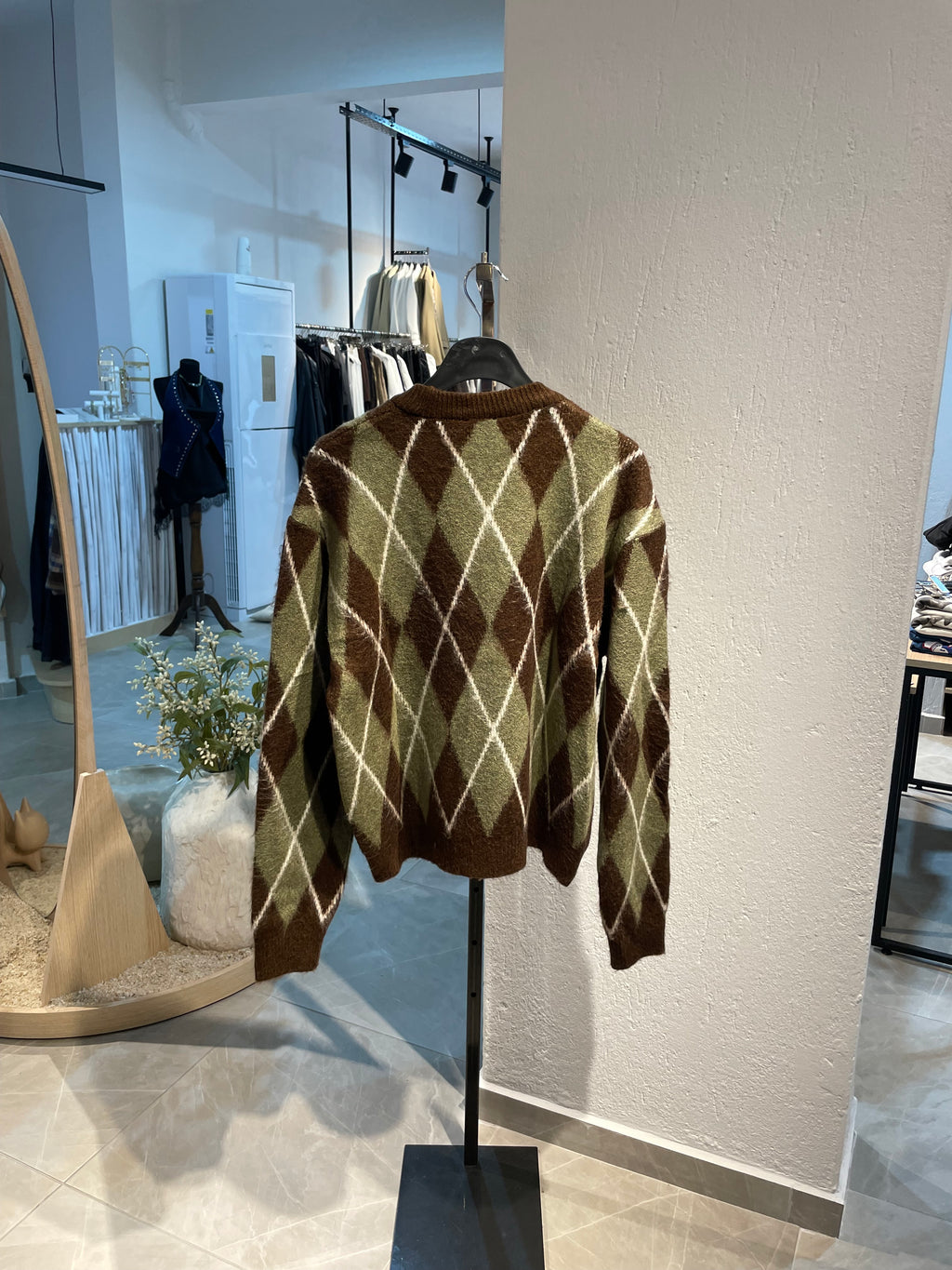 Kahverengi Baklava Desen Yumuş Kazak