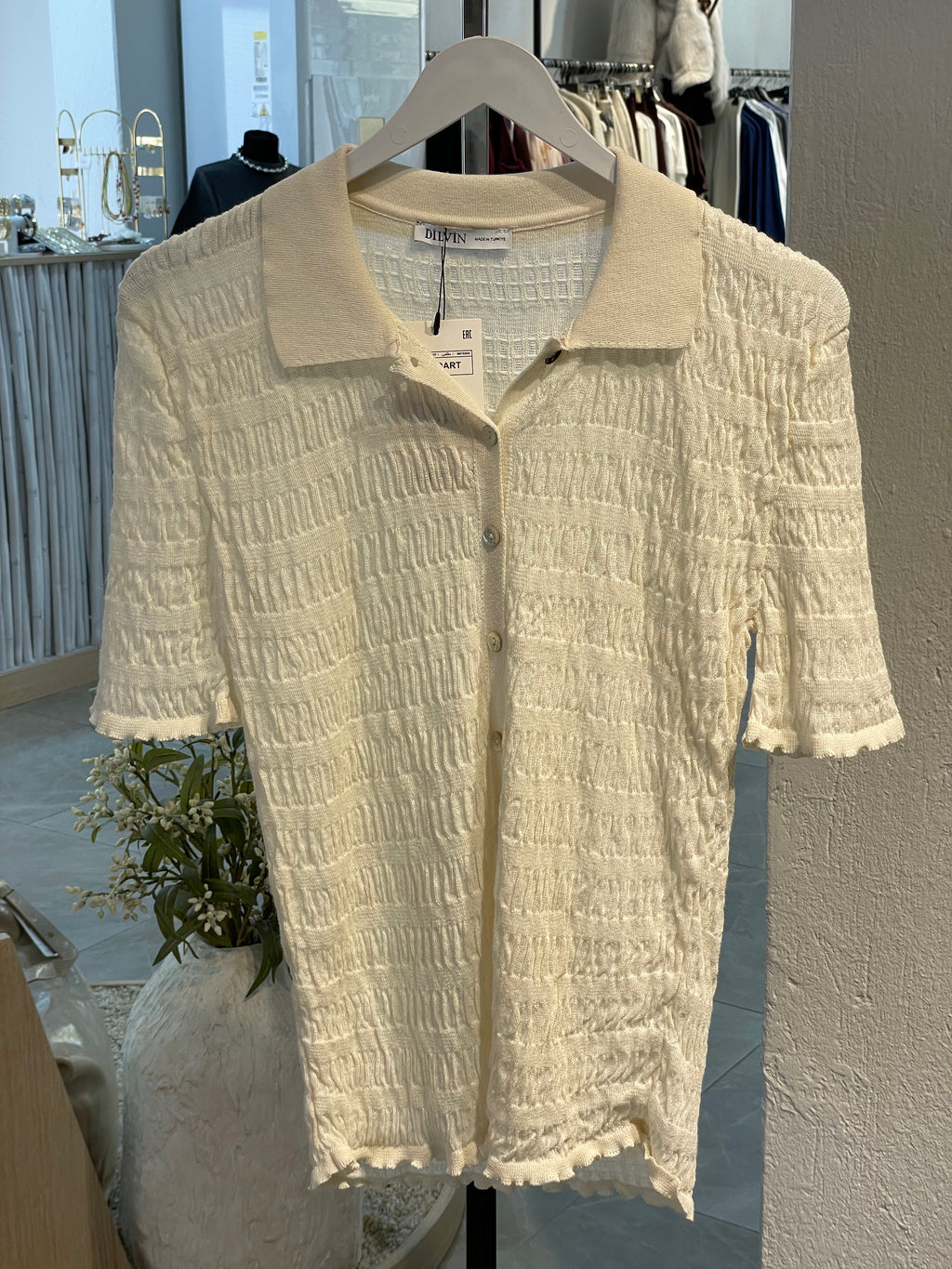 Dlvn Polo Yaka Büzgülü Düğmeli İnce Triko Hırka