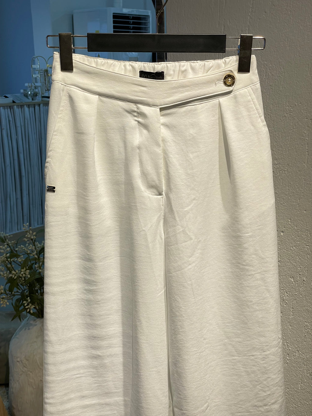 Keten Gold Düğmeli Beyaz Pantolon