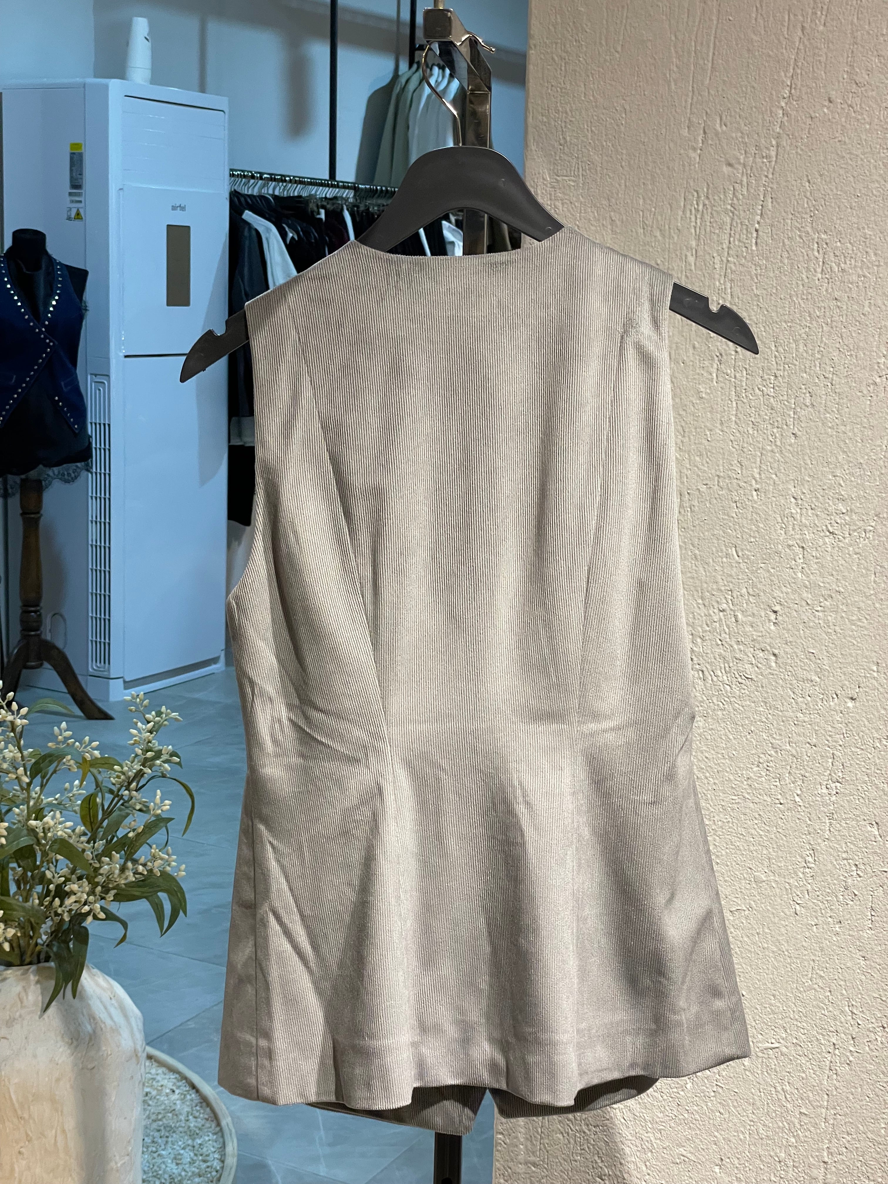 Kadife Gri Alt-Üst Yelekli Takım