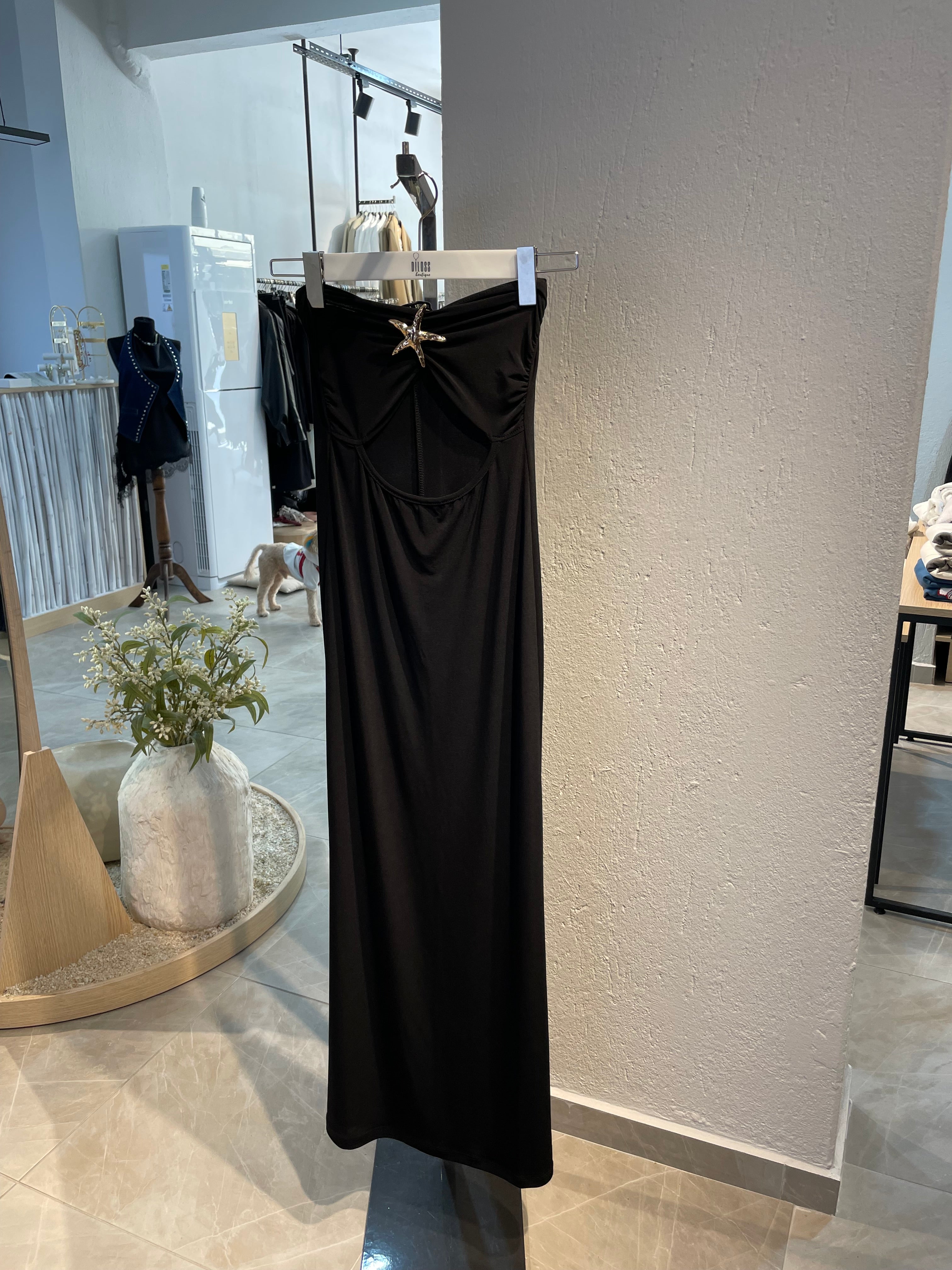 Deniz Yıldızı Detaylı Straplez Uzun Elbise