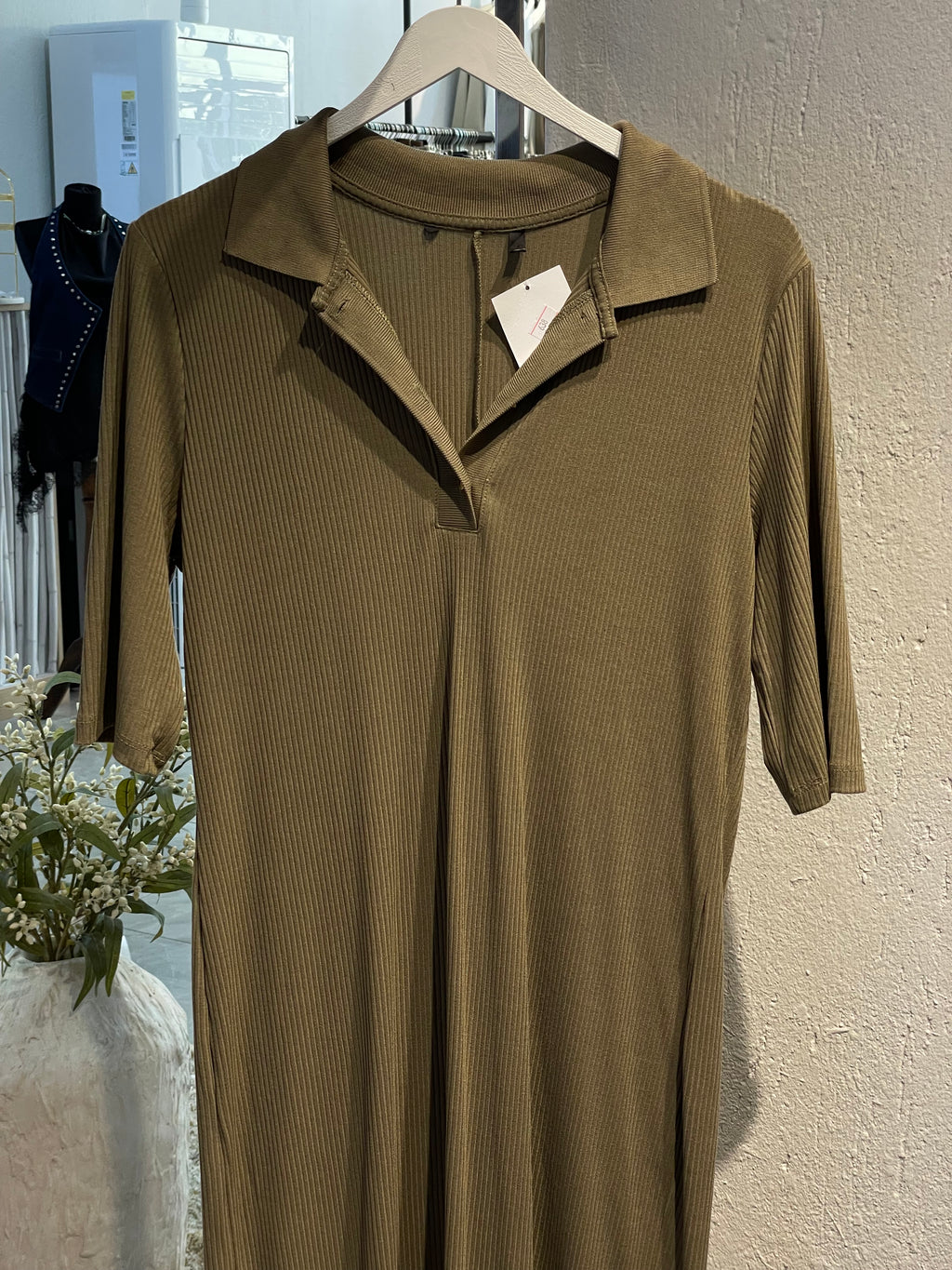 Zeytin Yeşili Düğmeli Günlük Elbise