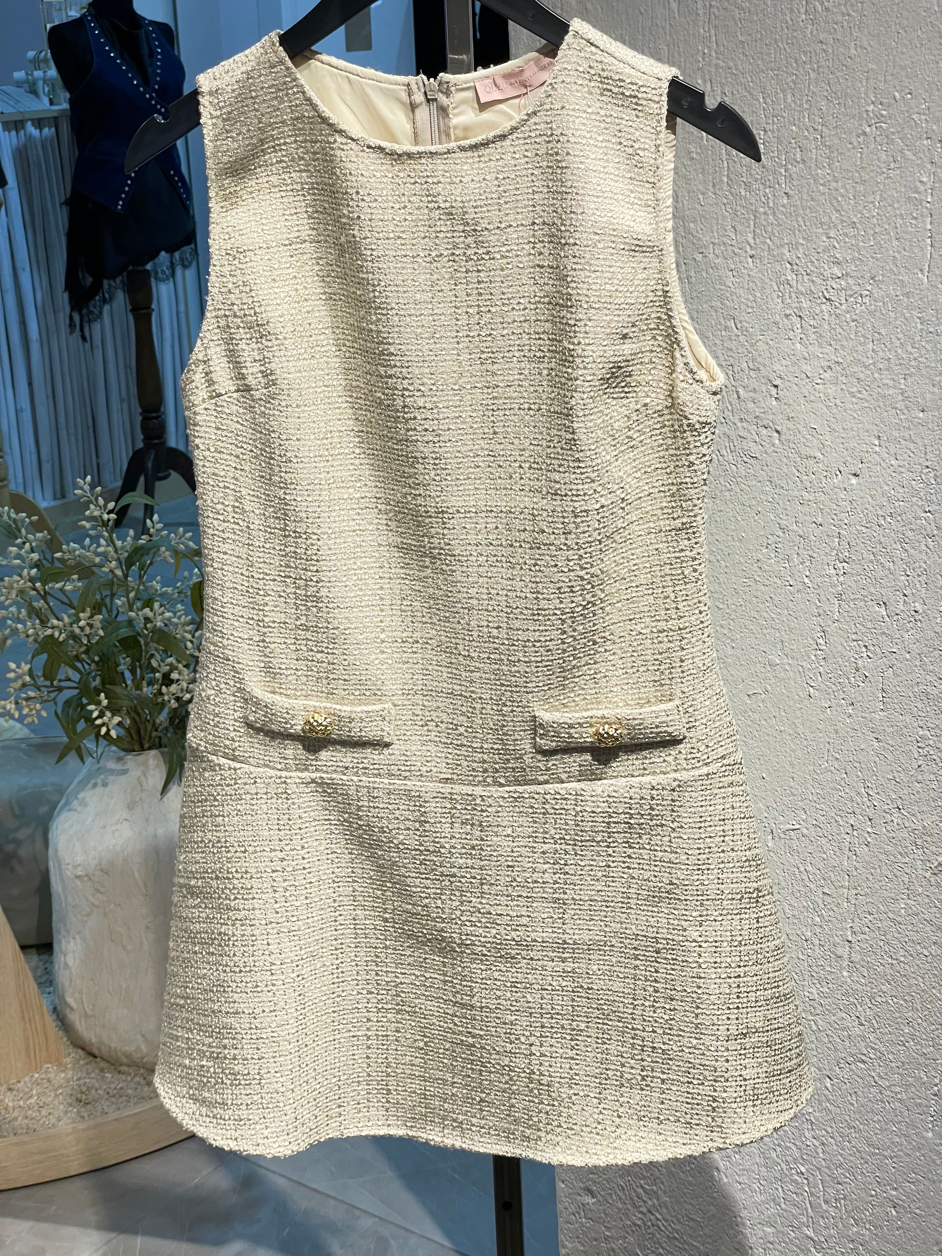 Taş Rengi Düğmeli Elbise