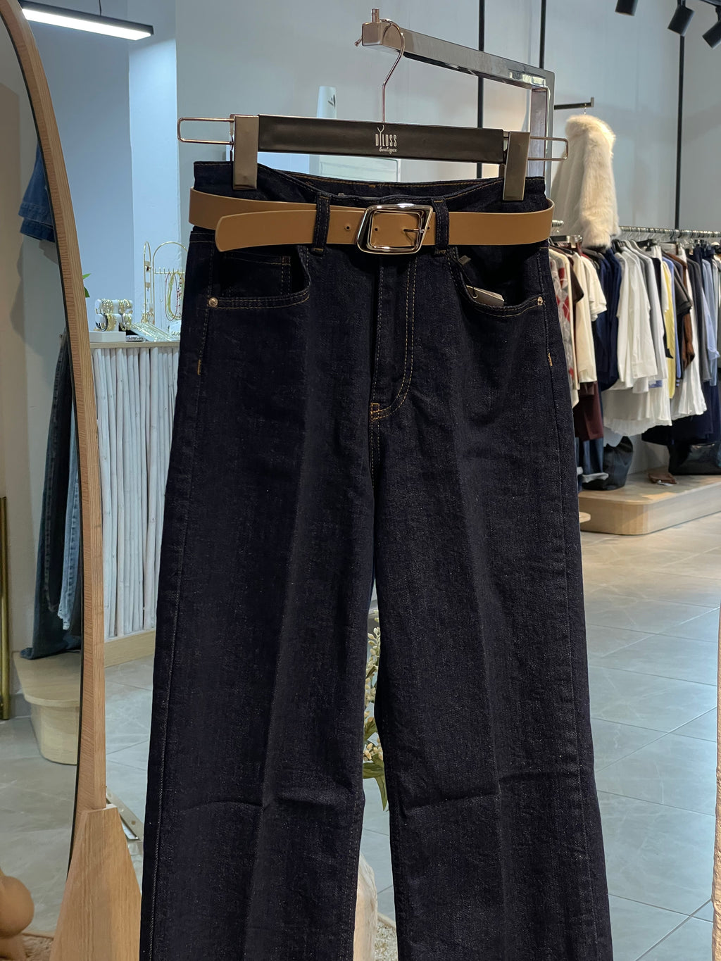 Lacivert Yüksek Bel Wide Leg Jean
