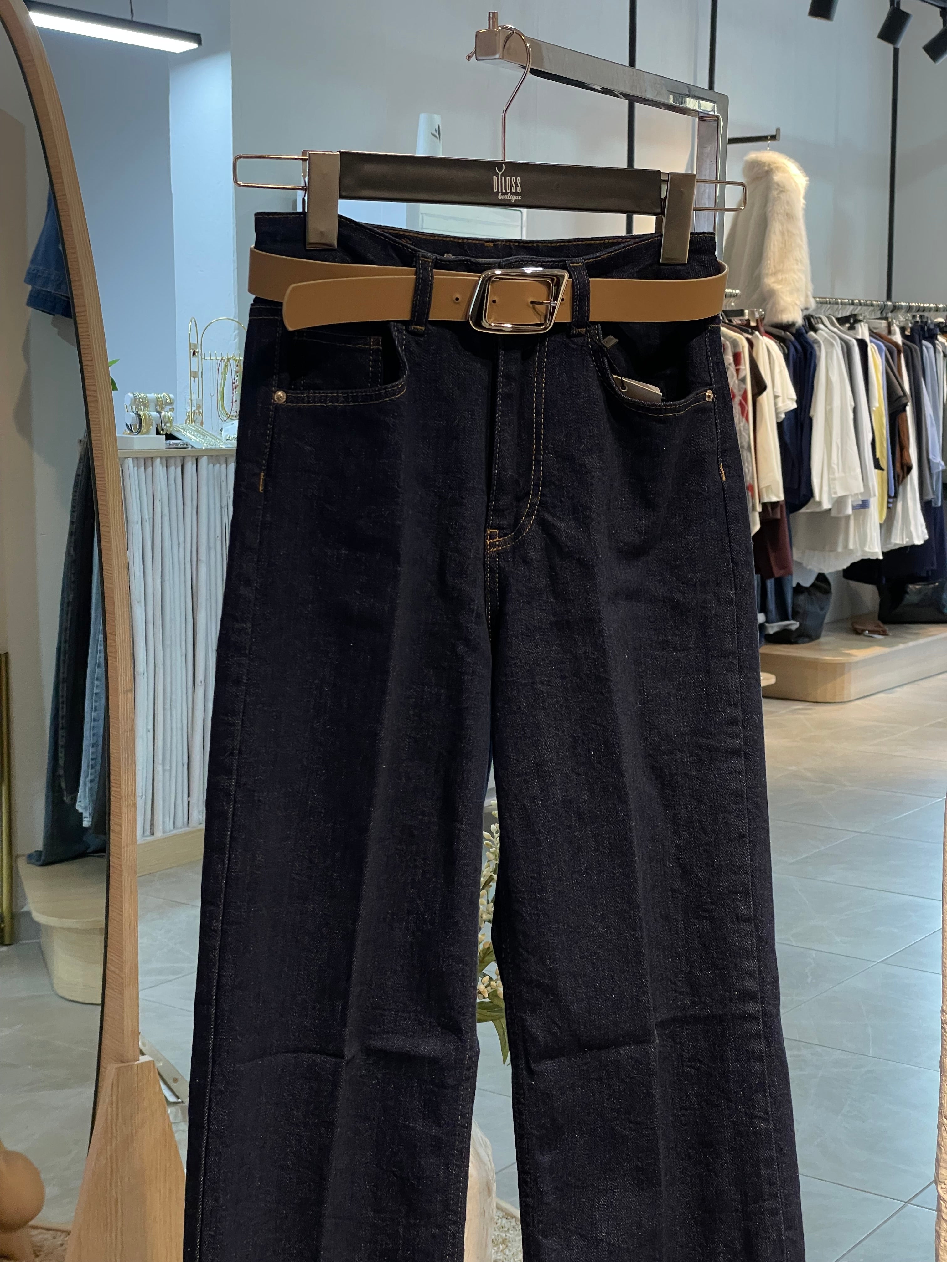 Lacivert Yüksek Bel Wide Leg Jean