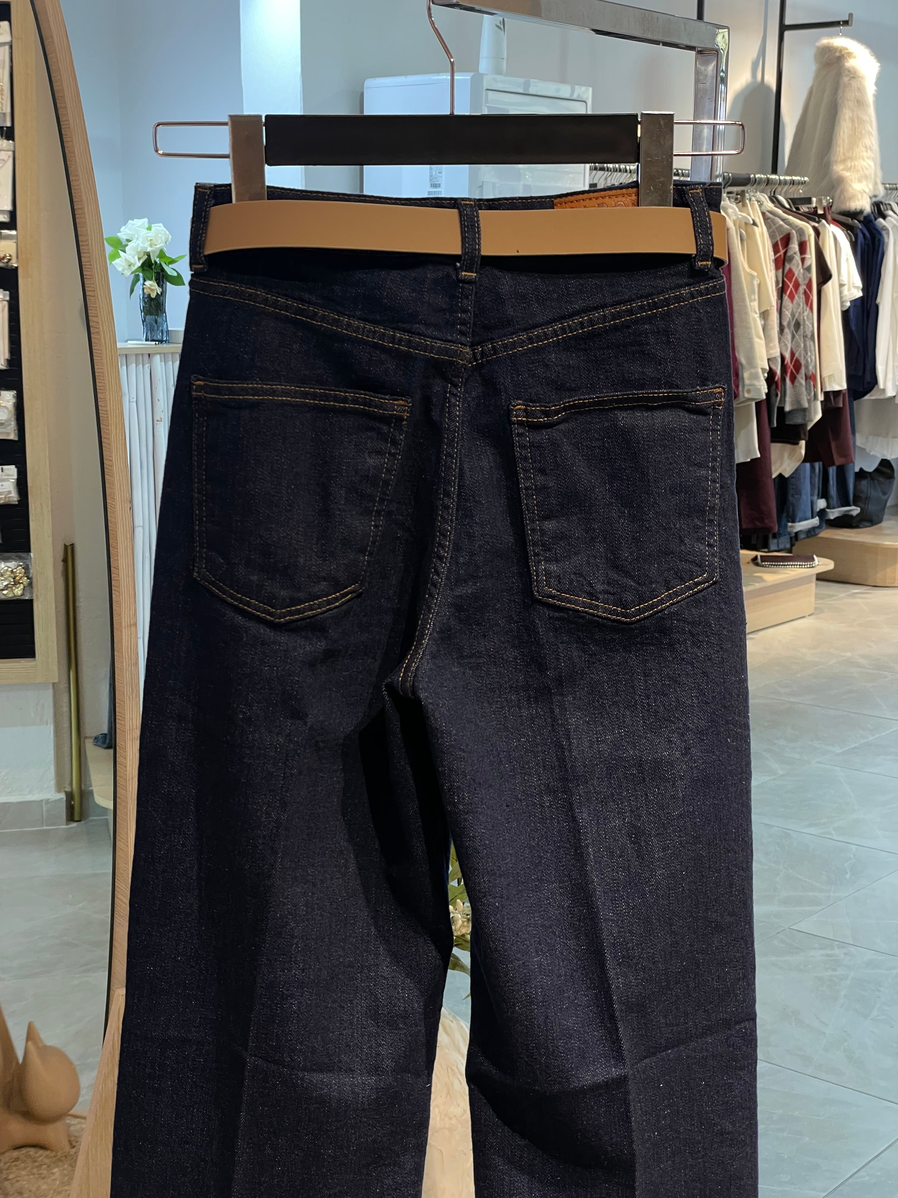 Lacivert Yüksek Bel Wide Leg Jean