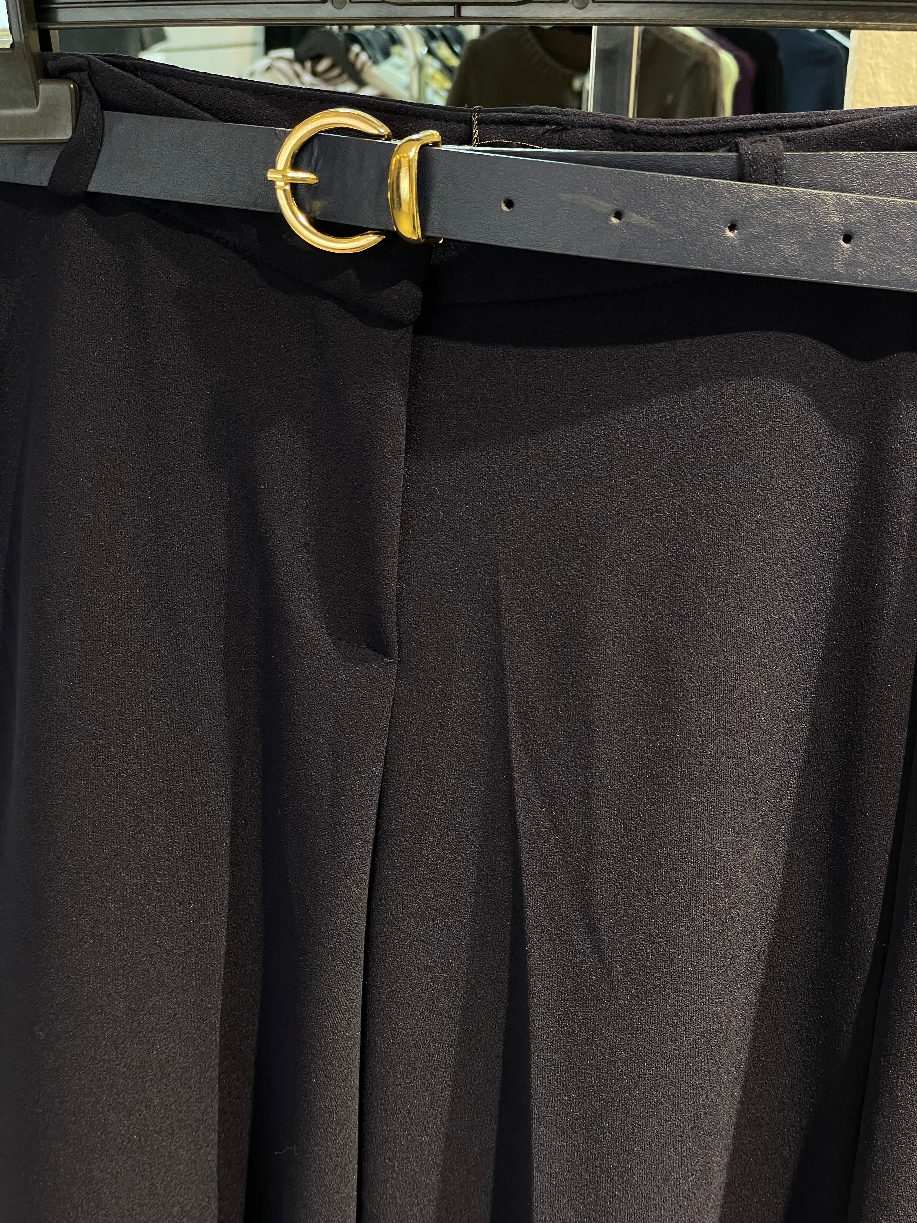 Lacivert Kemerli Düz Kesim Pantolon