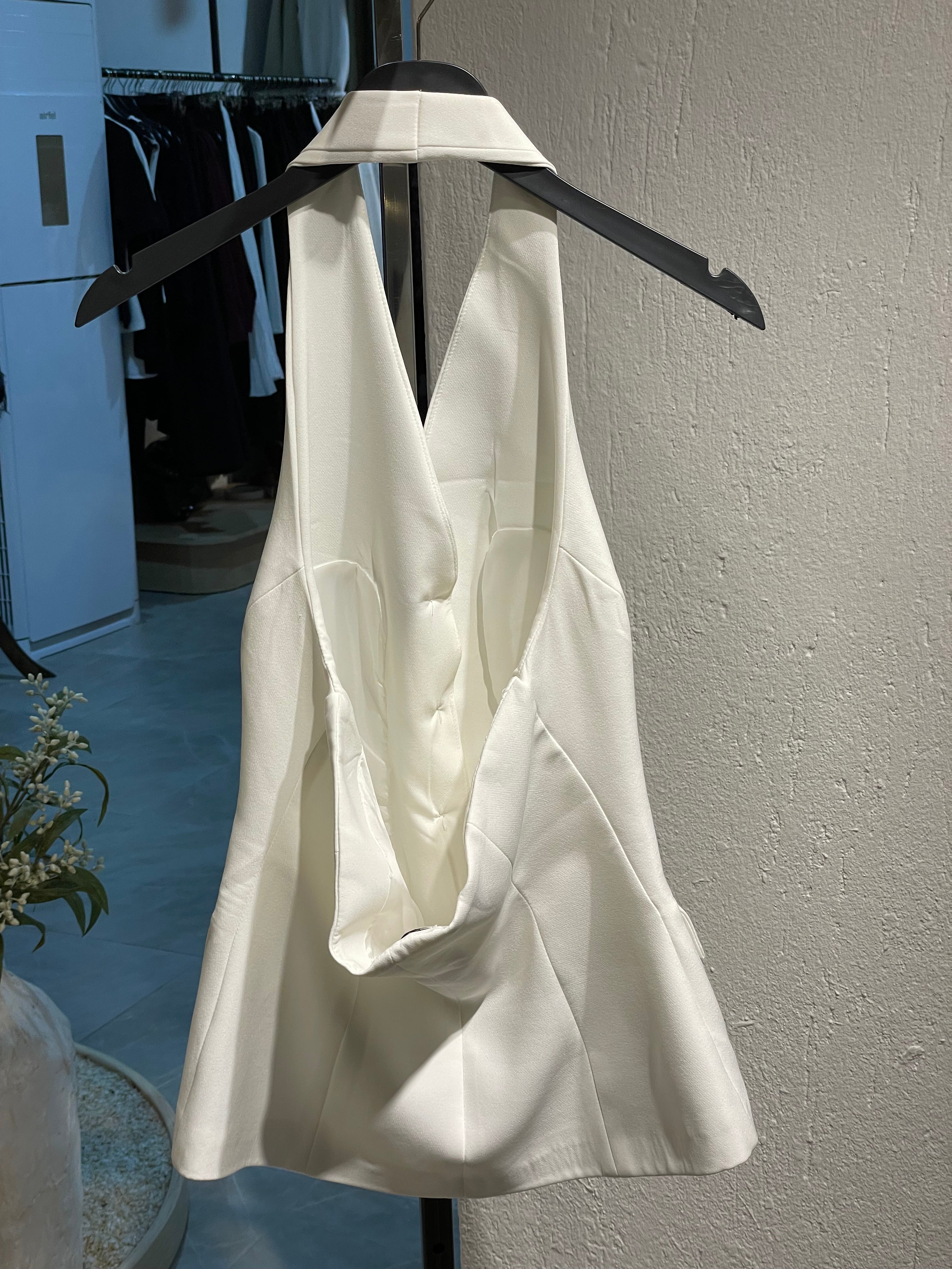 Ekru Sırtı Açık Yelekli Alt-Üst Takım