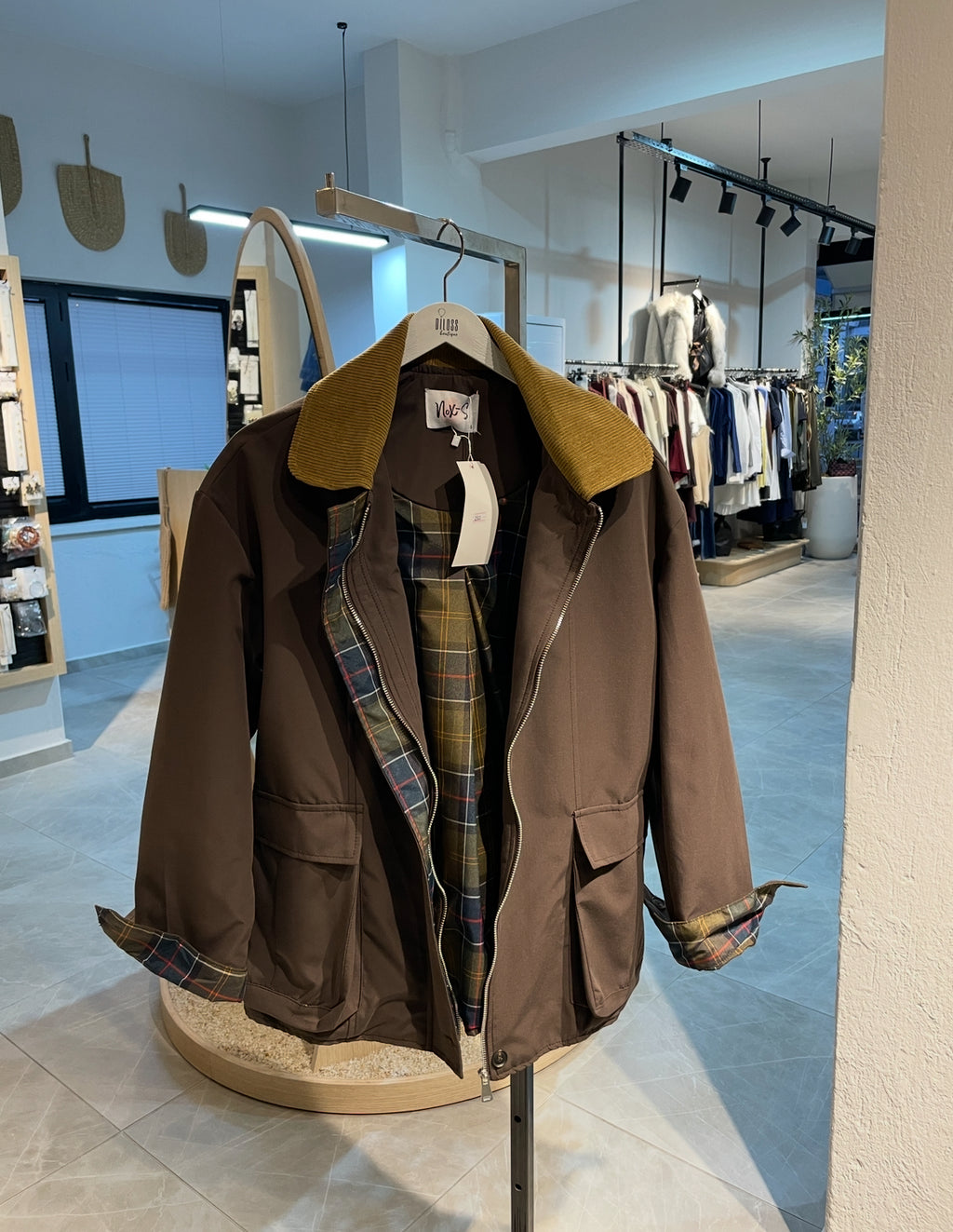 Kahverengi Kadife Ekose Detay Ceket