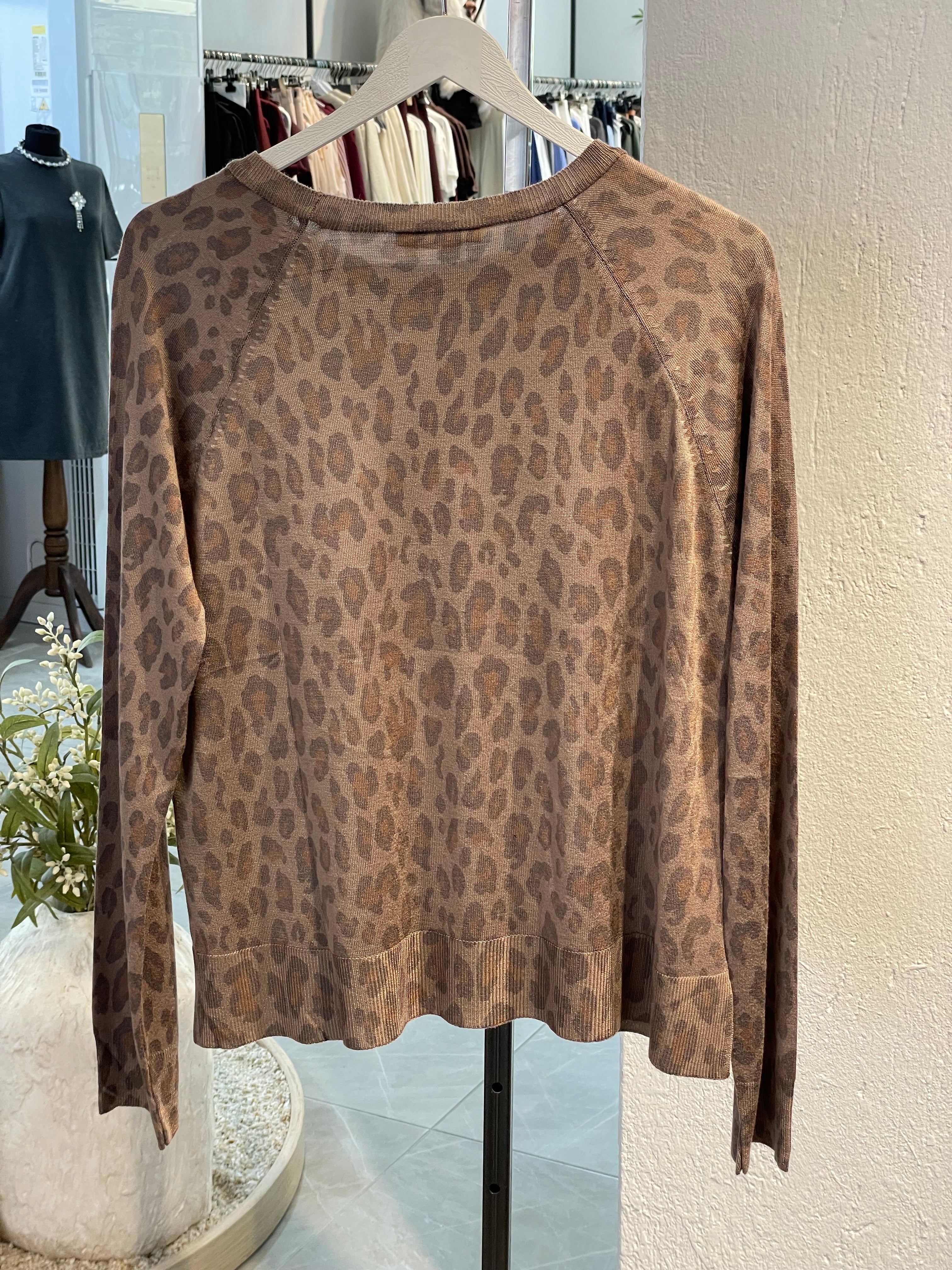 Dlvn Bisiklet Yaka Leopar Baskılı Triko Kazak