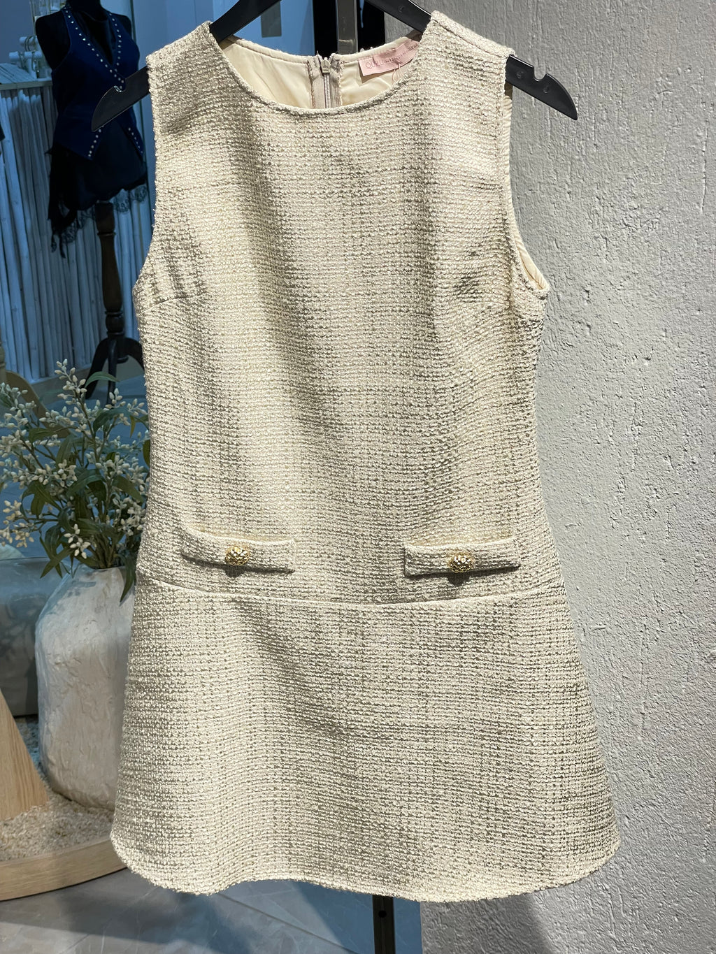 Taş Rengi Düğmeli Elbise