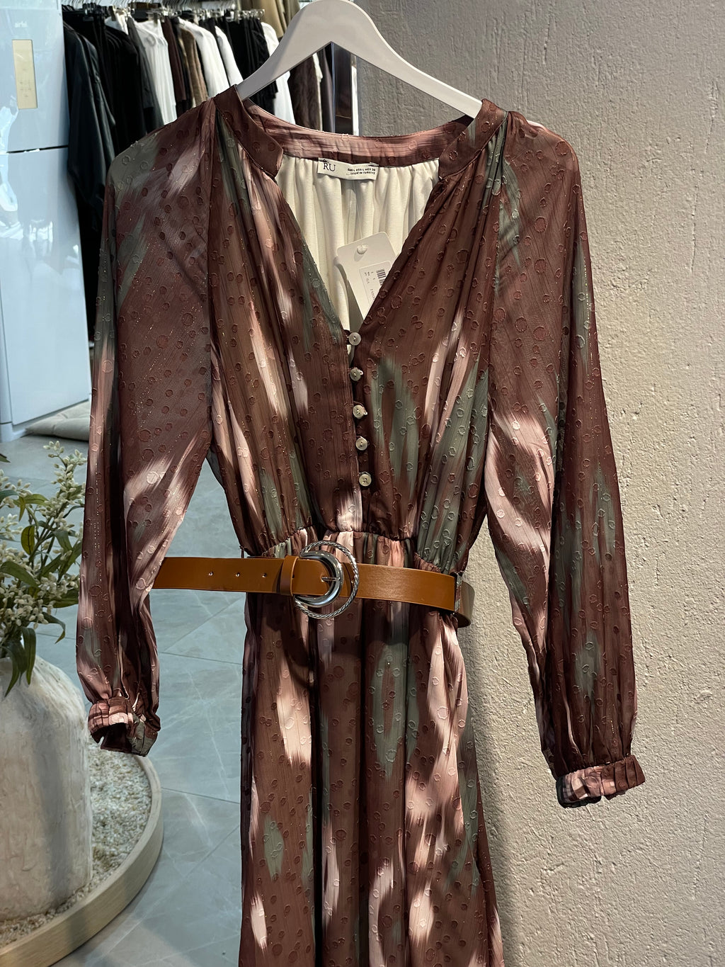 Desenli Bohem Kemerli Uzun Elbise