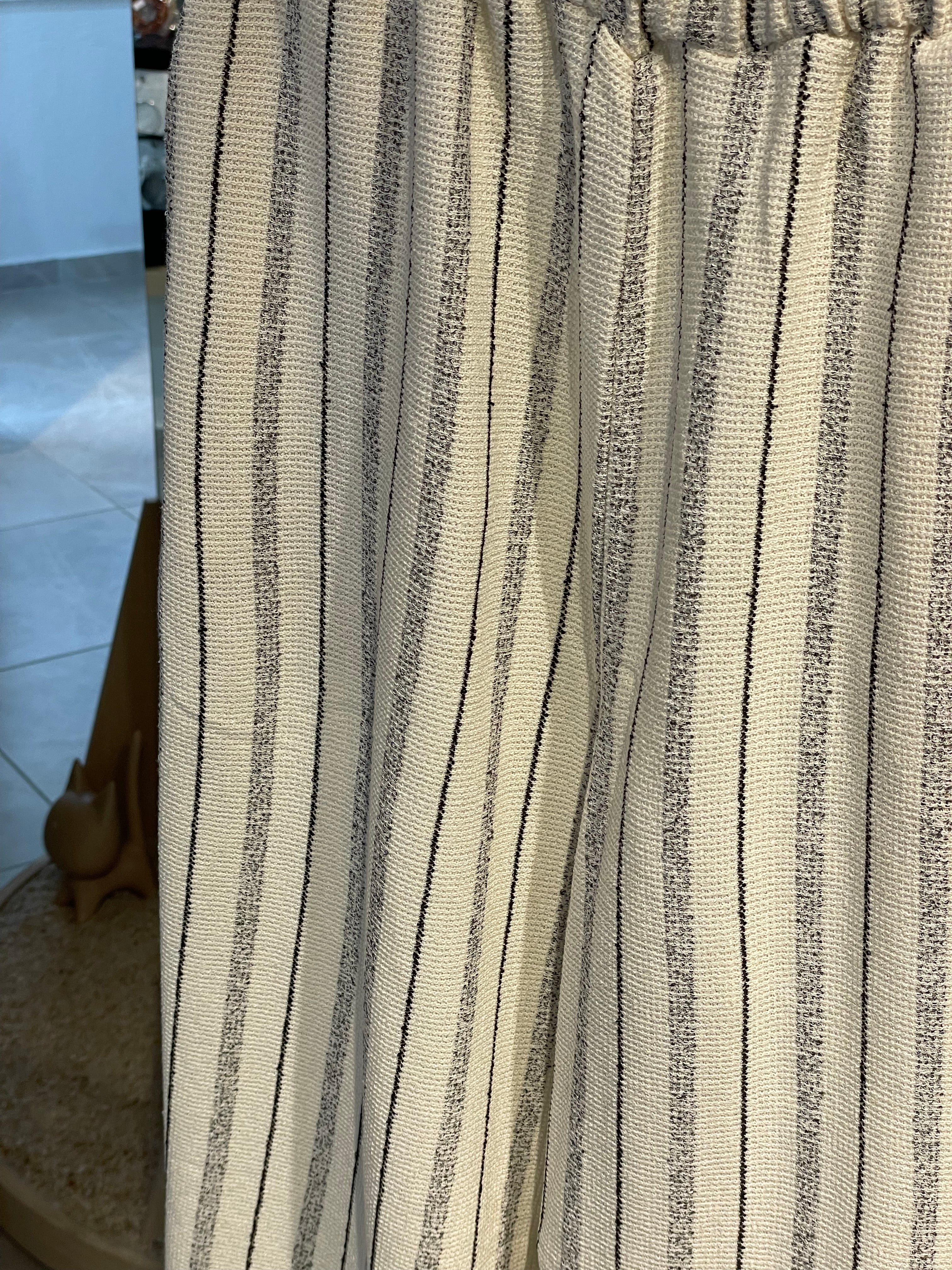 Taş Rengi Çizgili Dokuma Kumaş Alt-Üst Takım