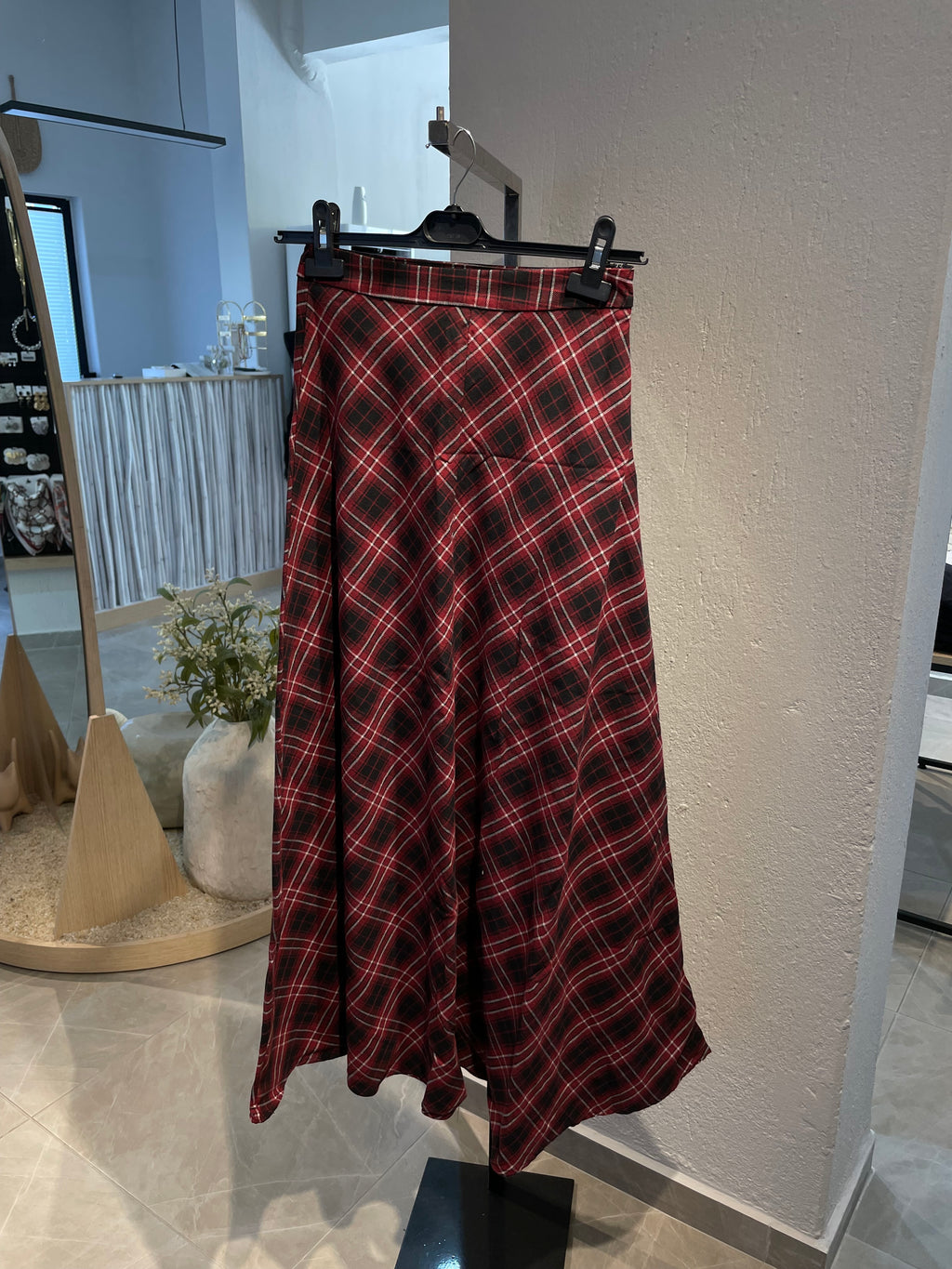 Ekoseli Vintage Esintili Uzun Etek