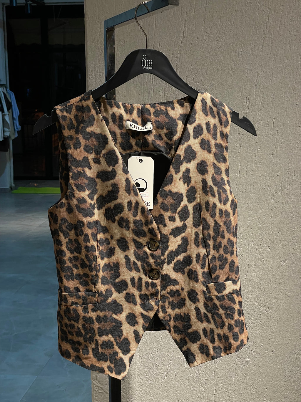 Leopar Desenli Kısa Yelek