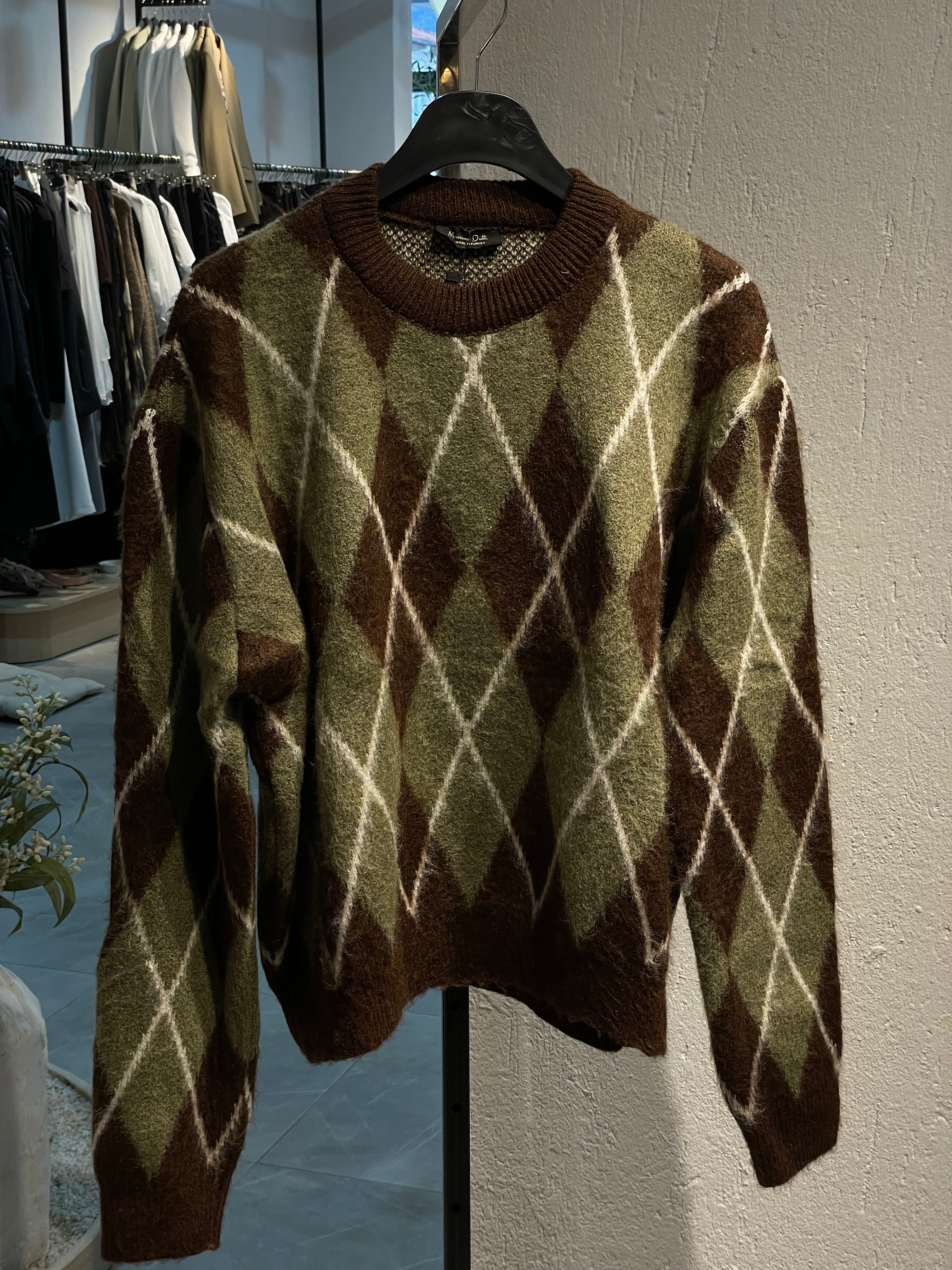 Kahverengi Baklava Desen Yumuş Kazak