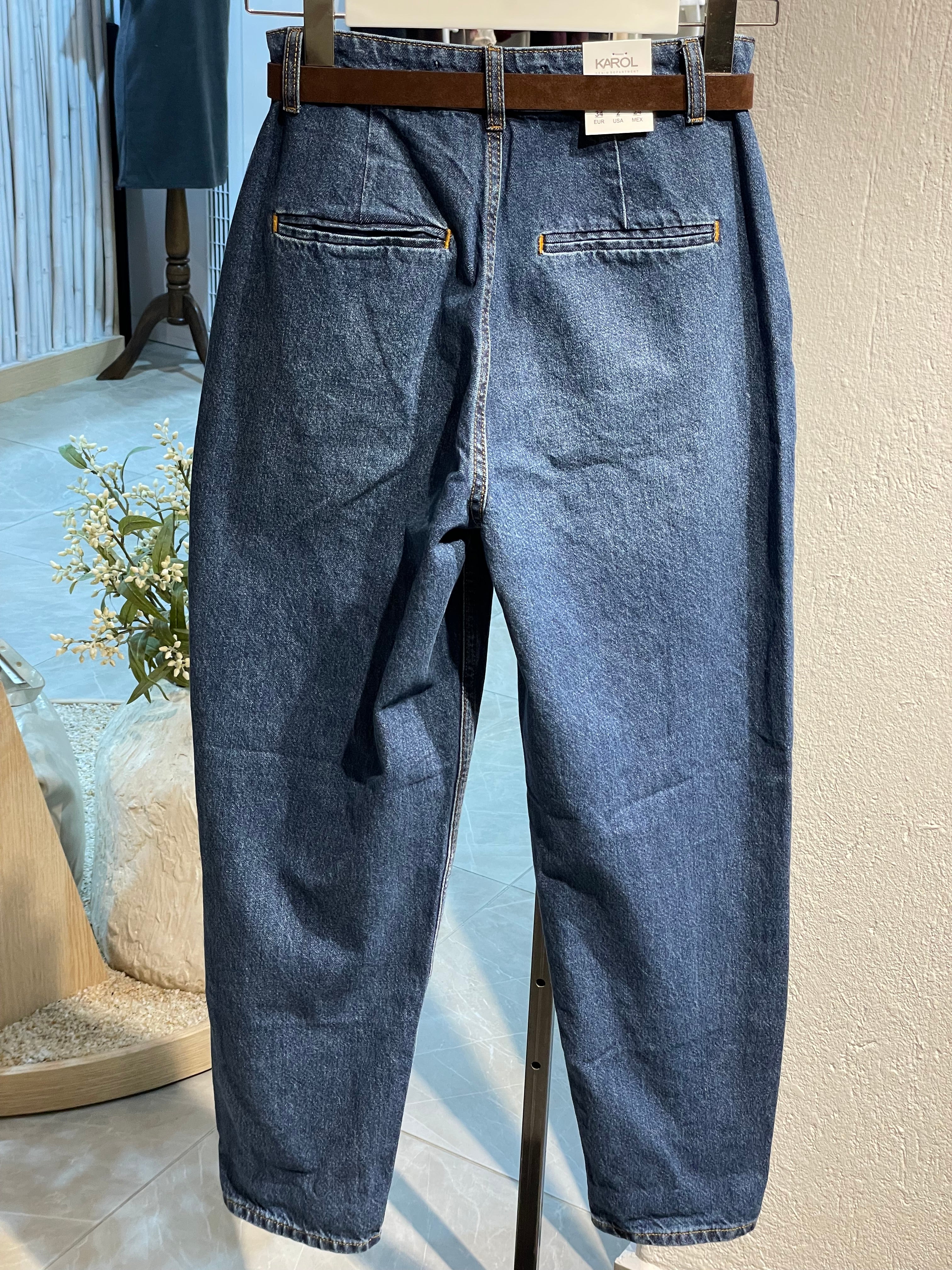 Karol Mom Jean Stil Kemerli Pantolon