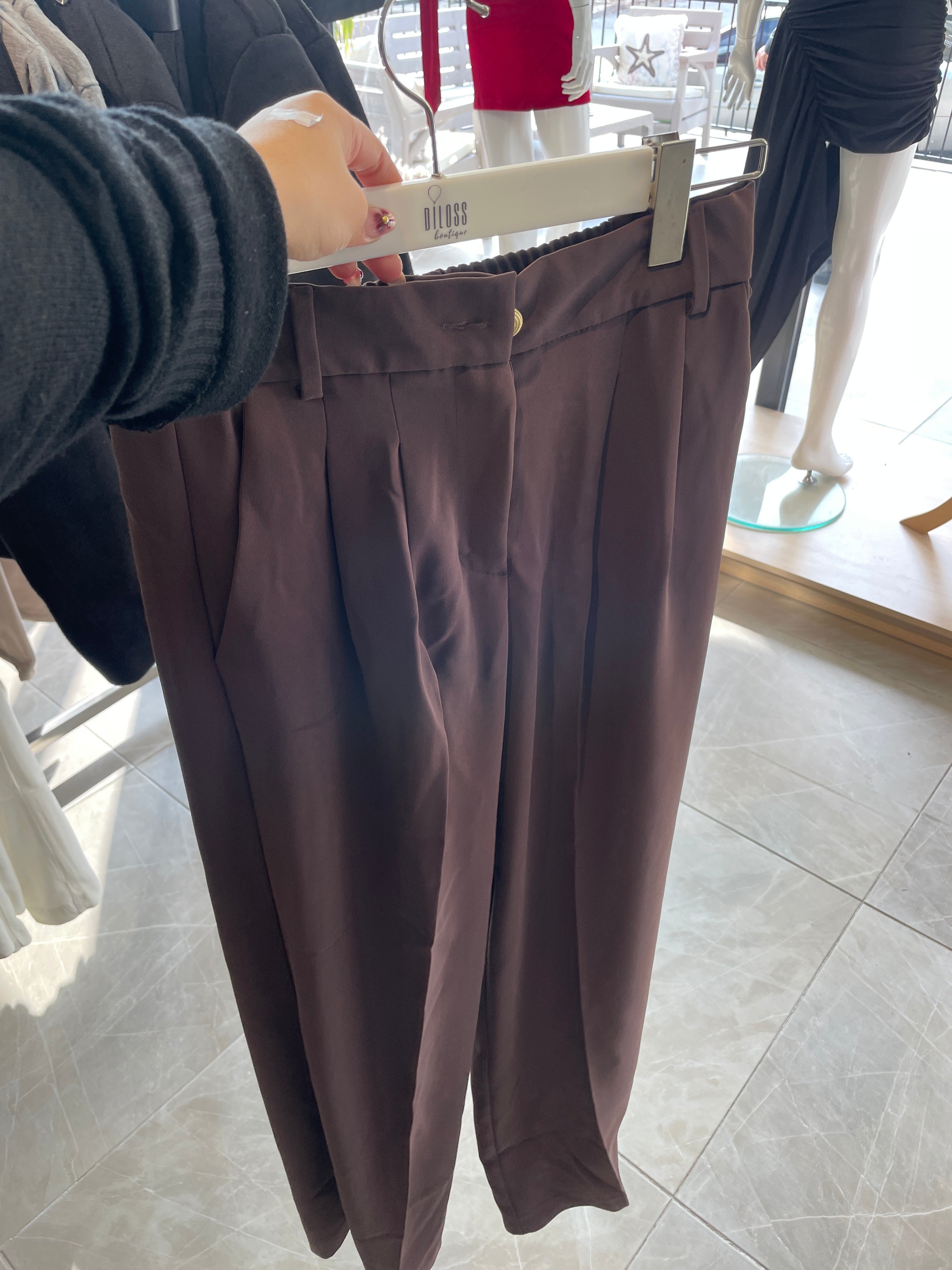 Kumaş Şık Gold Detay Düğme Palazzo Pantolon