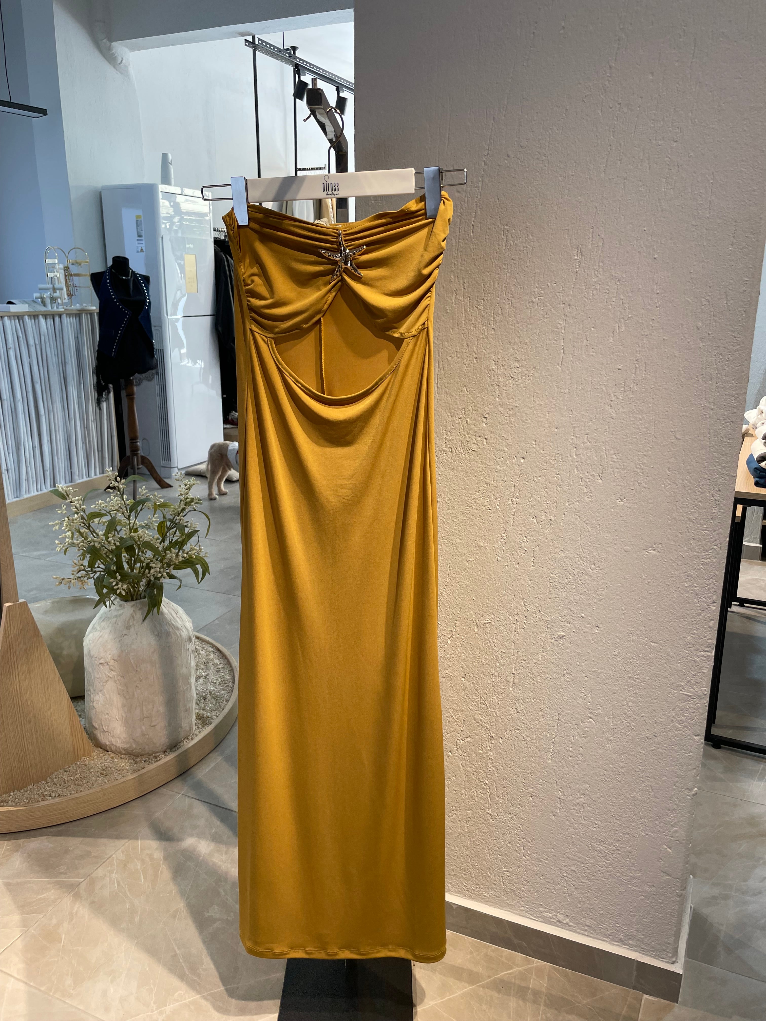 Deniz Yıldızı Detaylı Straplez Uzun Elbise