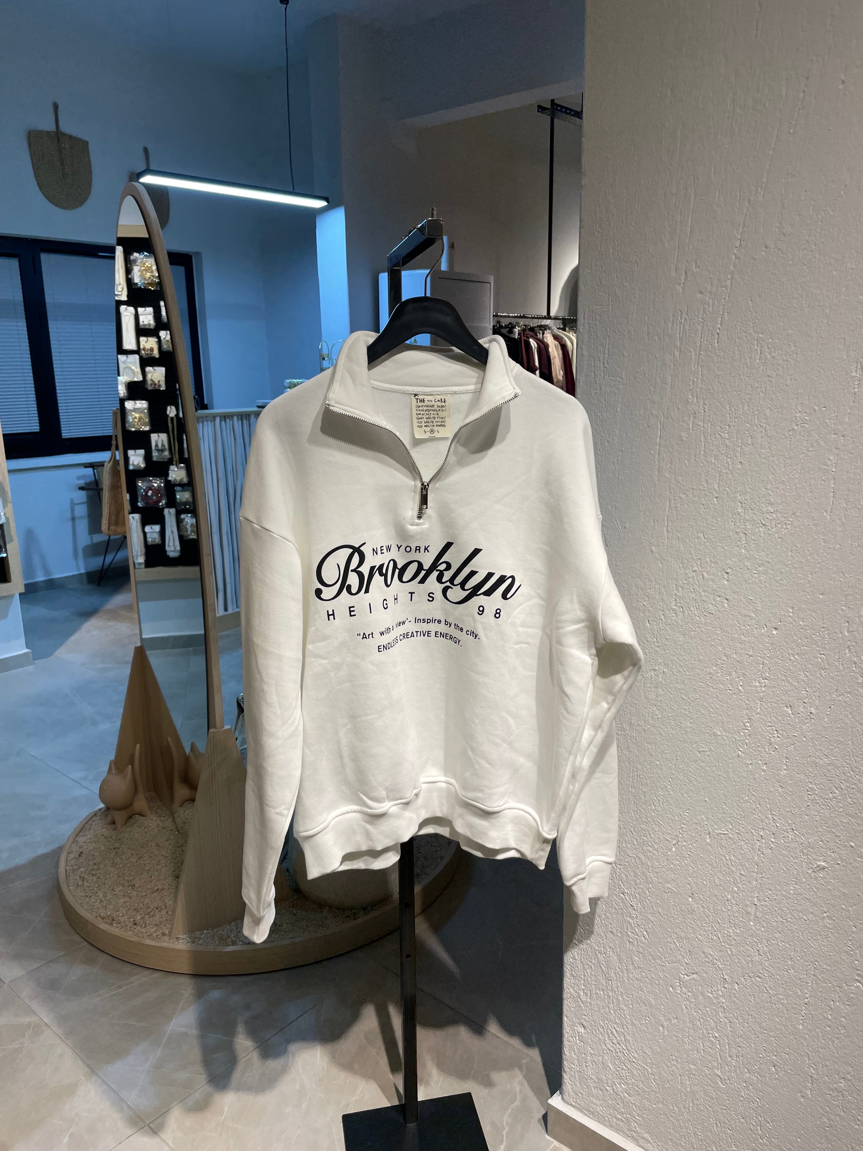 Fermuarlı Yazılı Şardonlu Sweat Kazak