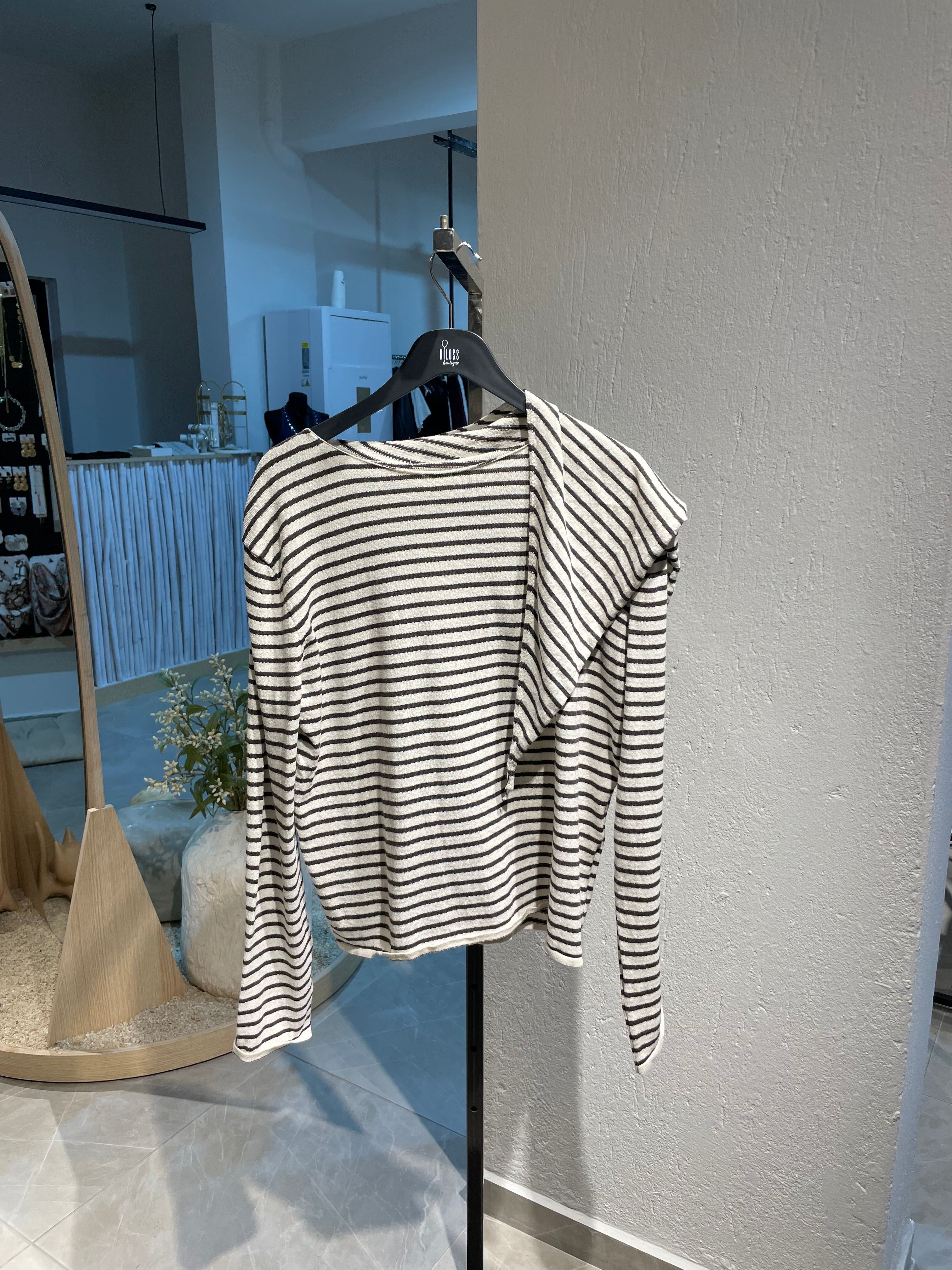 Triko Çizgili Pelerinli Kazak