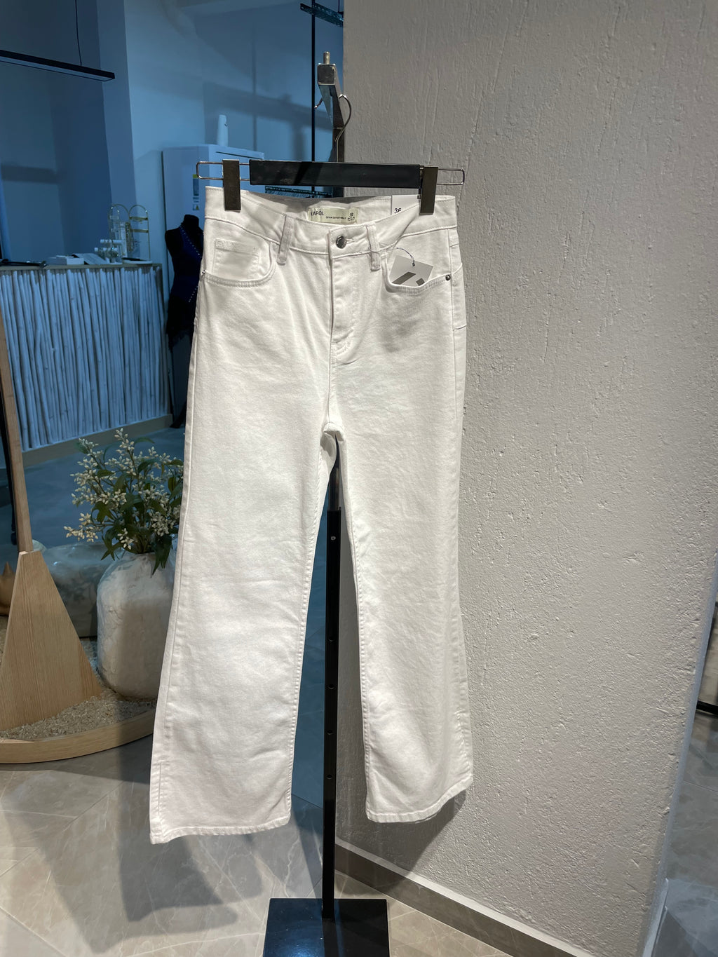 ispanyol Paça Beyaz Kot Pantolon