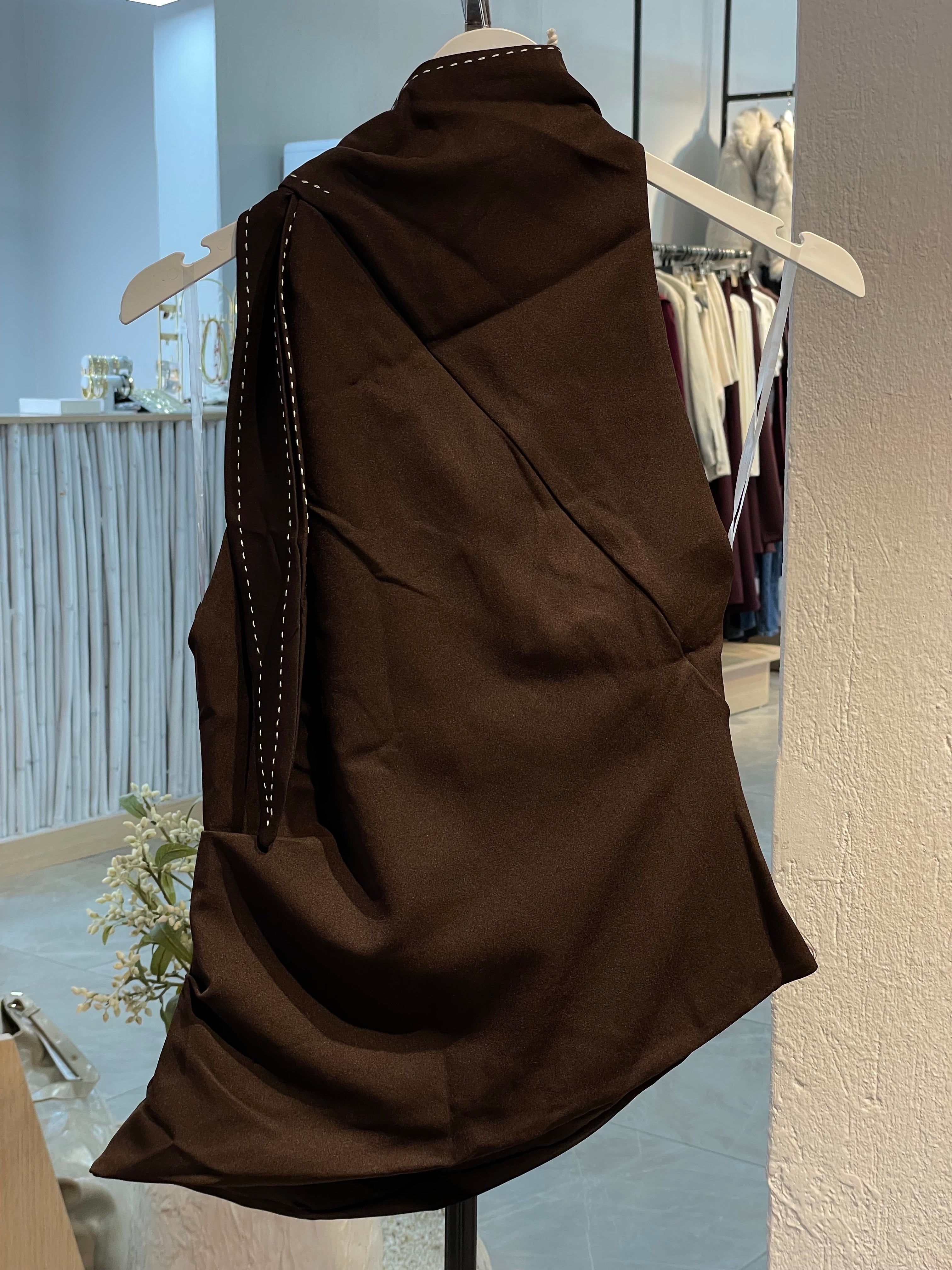 Tasarım Boyundan Bağlamalı Dikiş İz Bluz