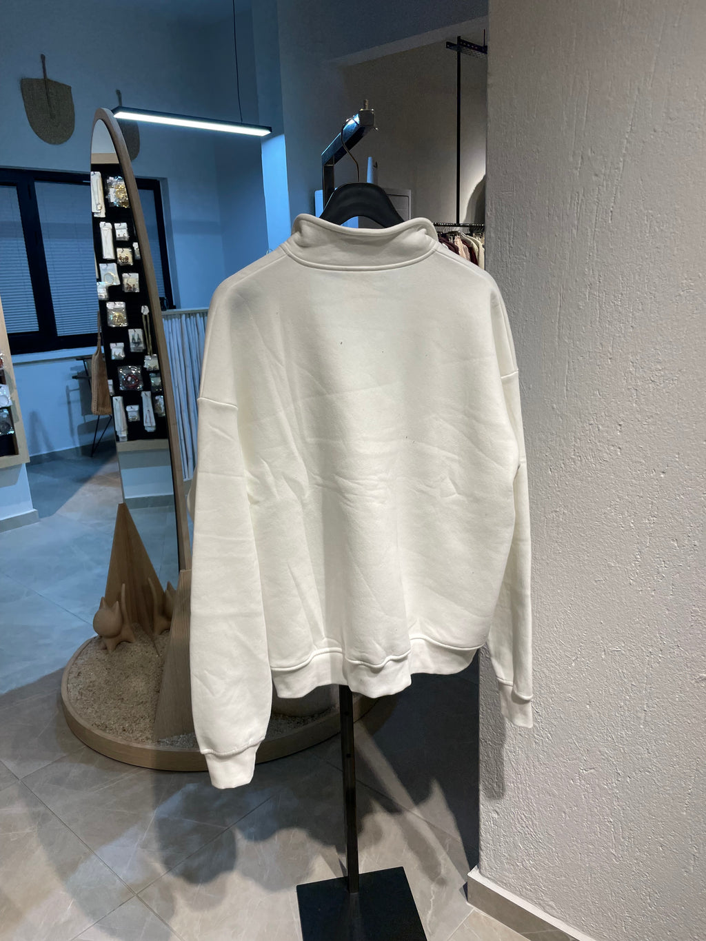 Fermuarlı Yazılı Şardonlu Sweat Kazak