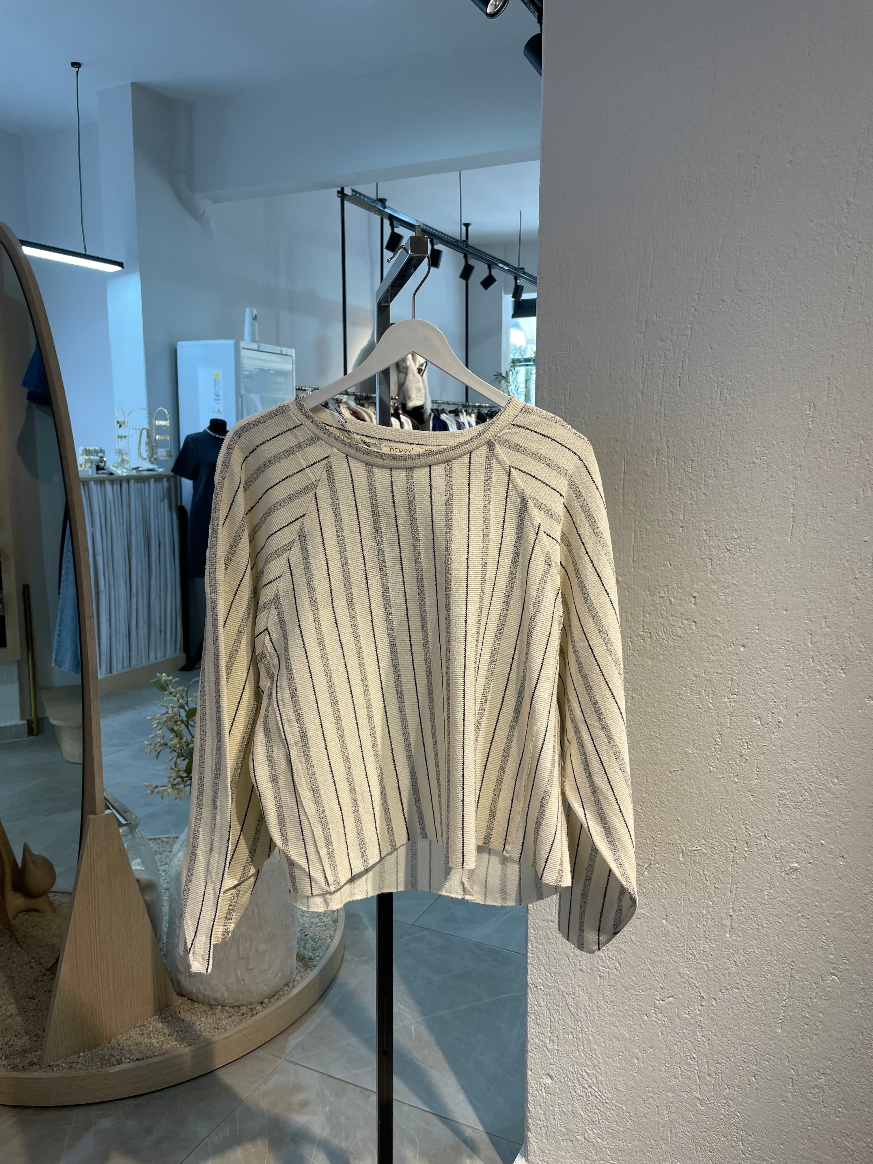 Taş Rengi Çizgili Dokuma Kumaş Alt-Üst Takım