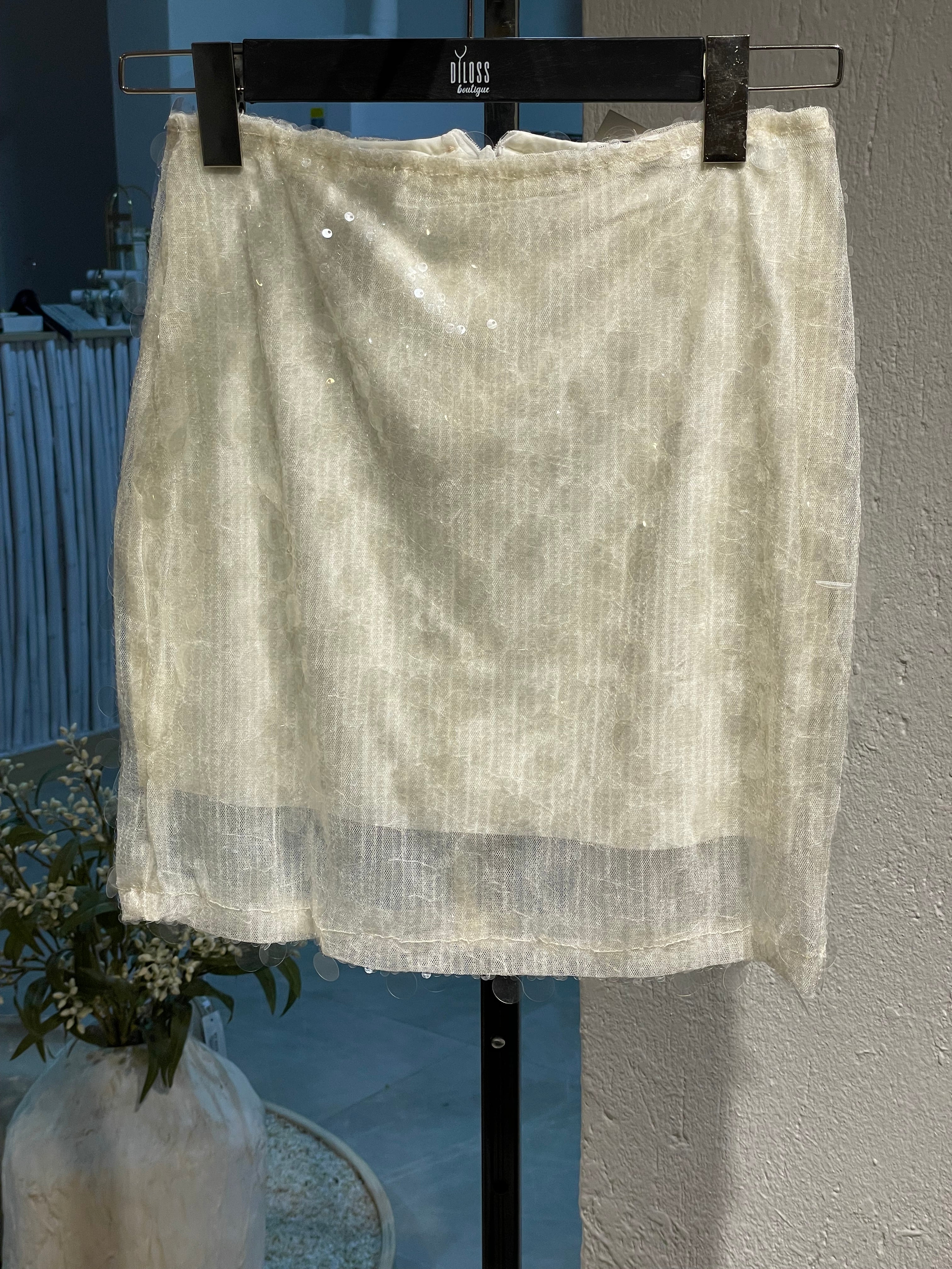 Pullu Tüllü Krem Etek