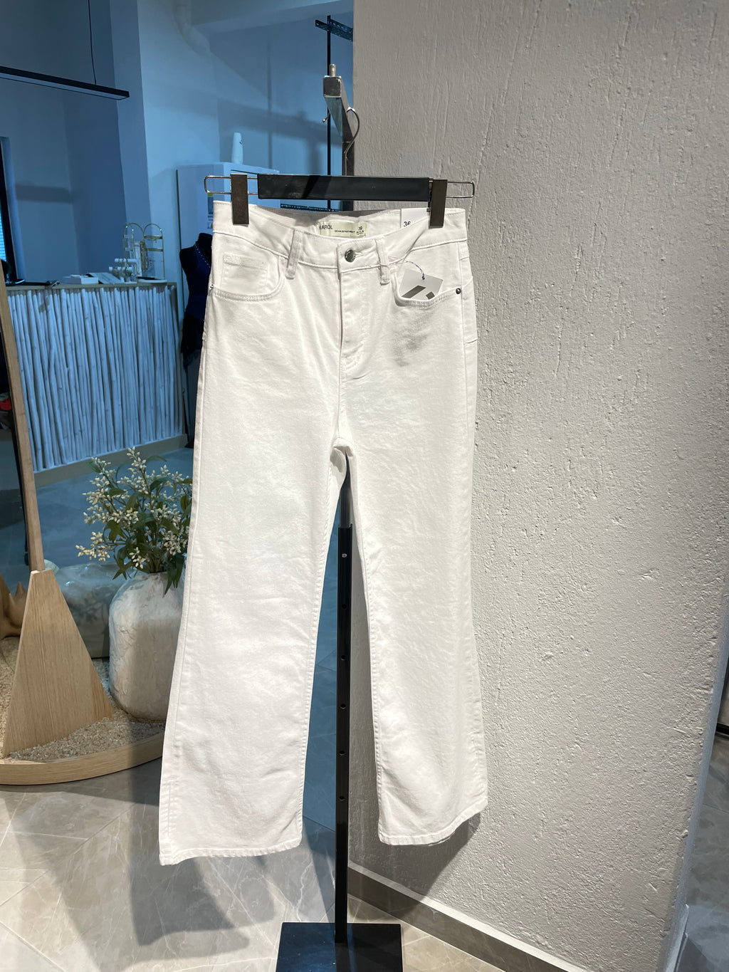 ispanyol Paça Beyaz Kot Pantolon