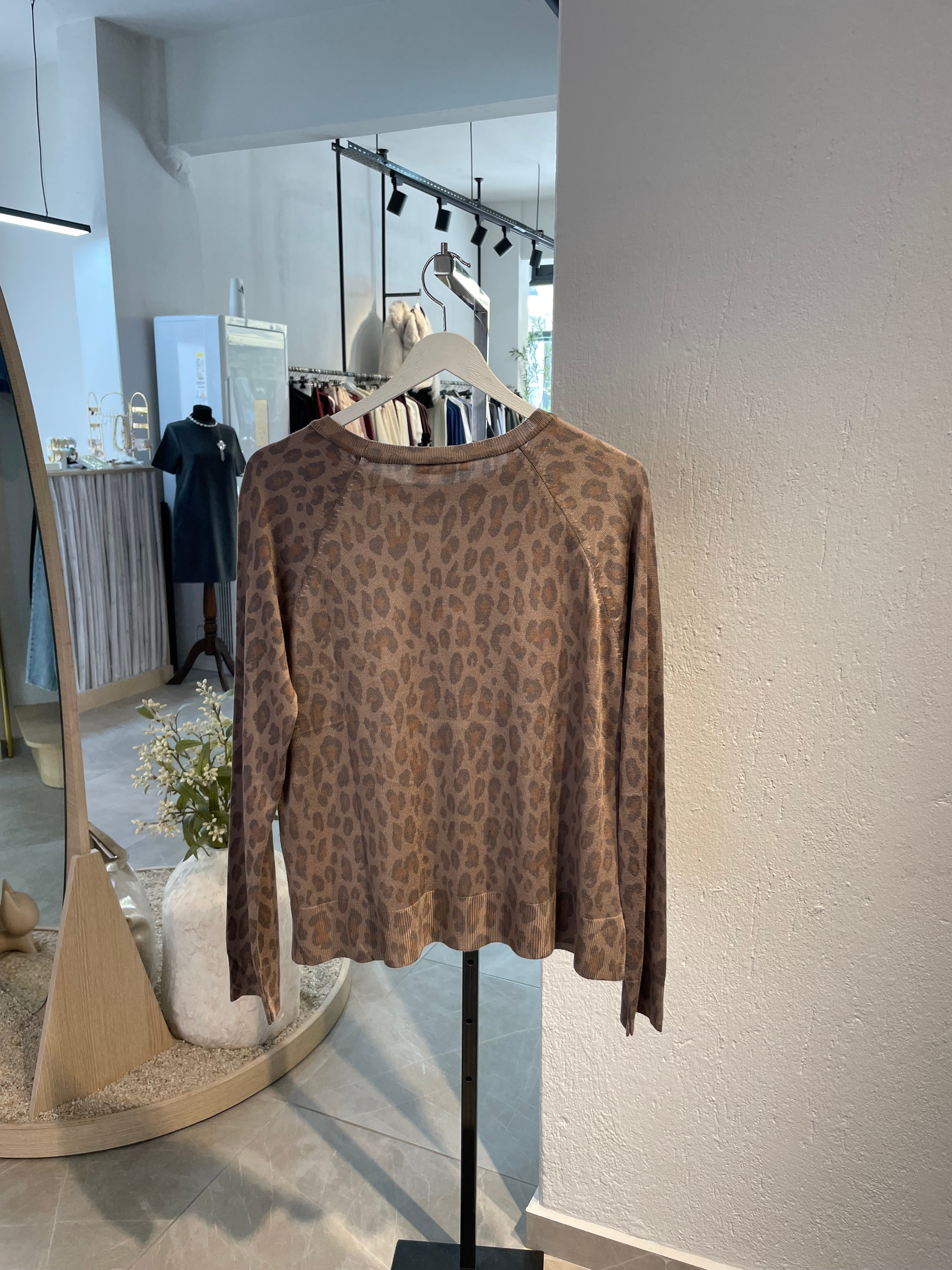 Dlvn Bisiklet Yaka Leopar Baskılı Triko Kazak