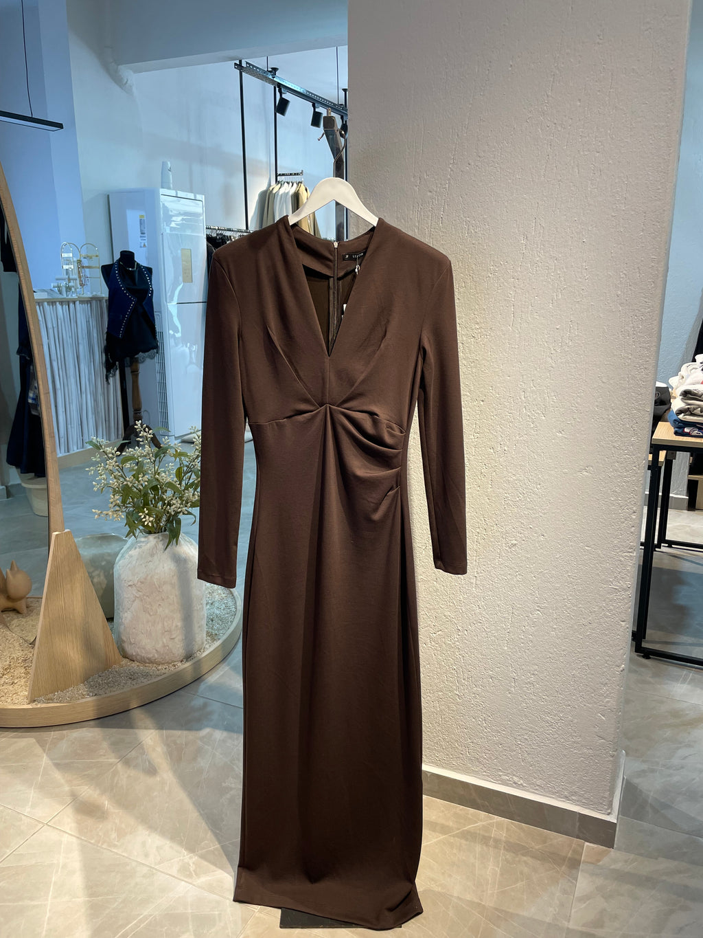 Önden Büzgülü Uzun Davet Elbisesi