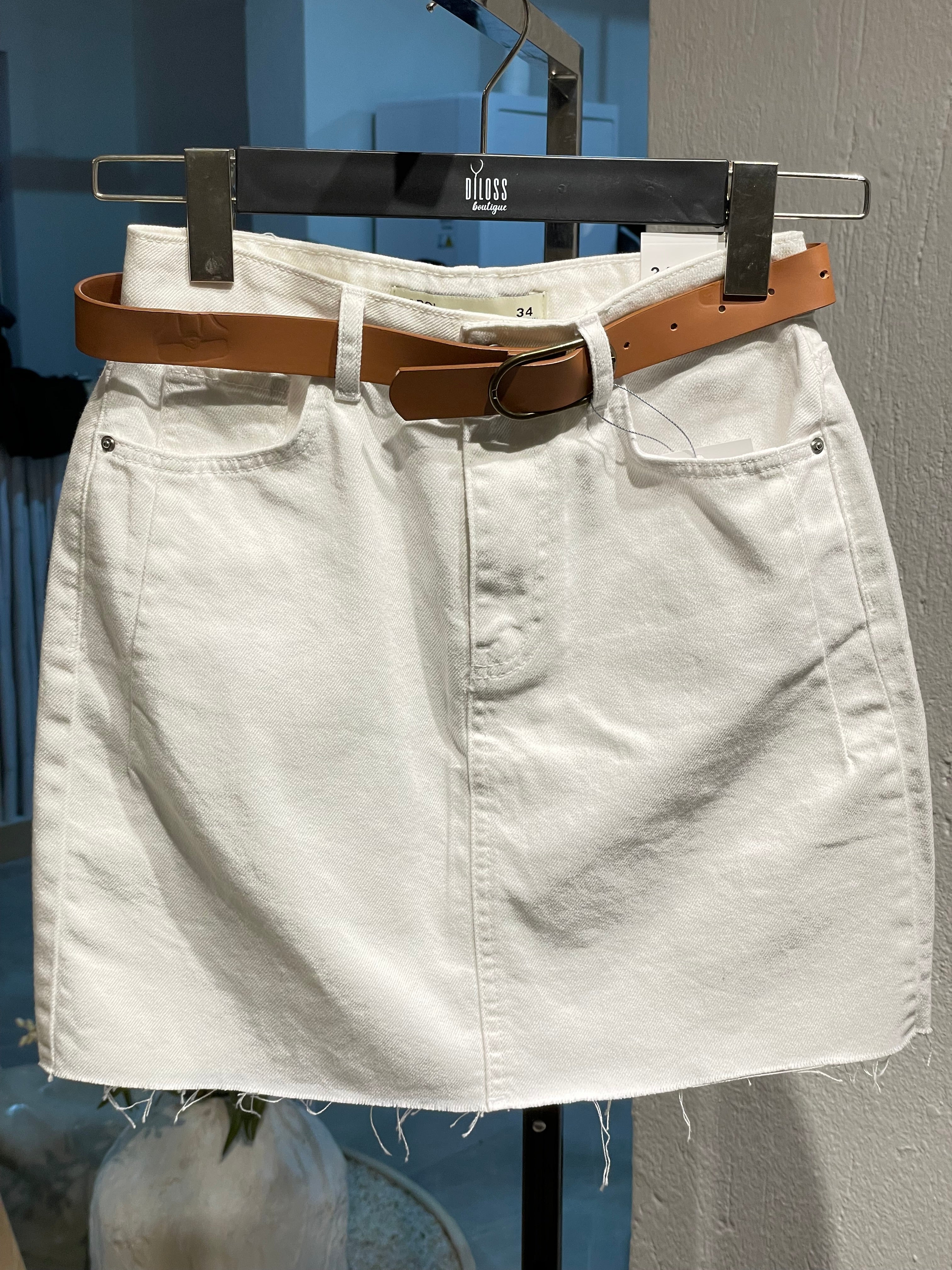 Beyaz Kemerli Kot etek