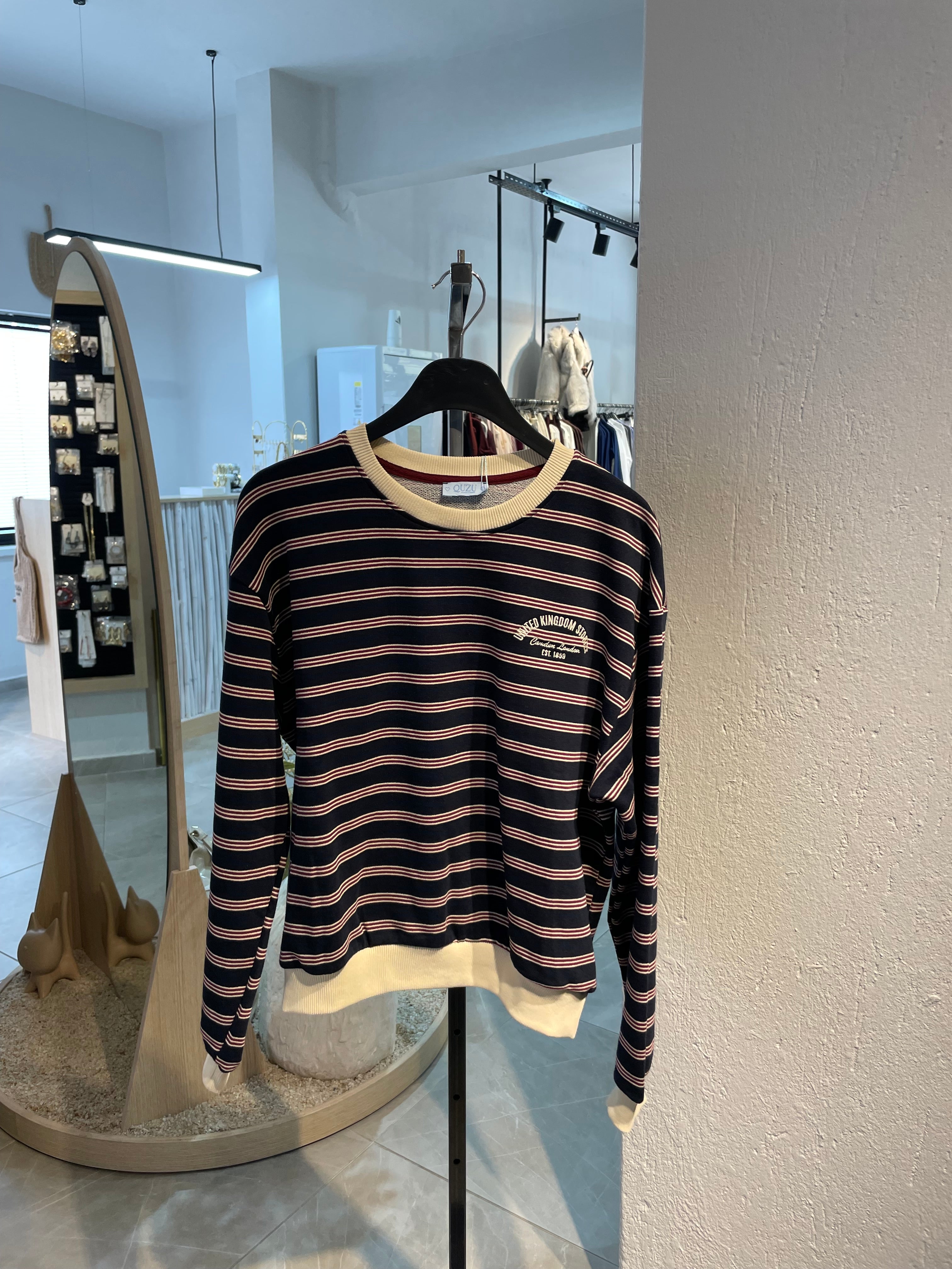 Lacivert Çizgili Sweat Kazak