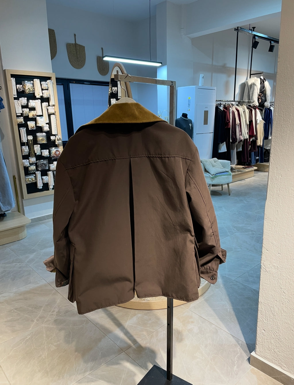 Kahverengi Kadife Ekose Detay Ceket