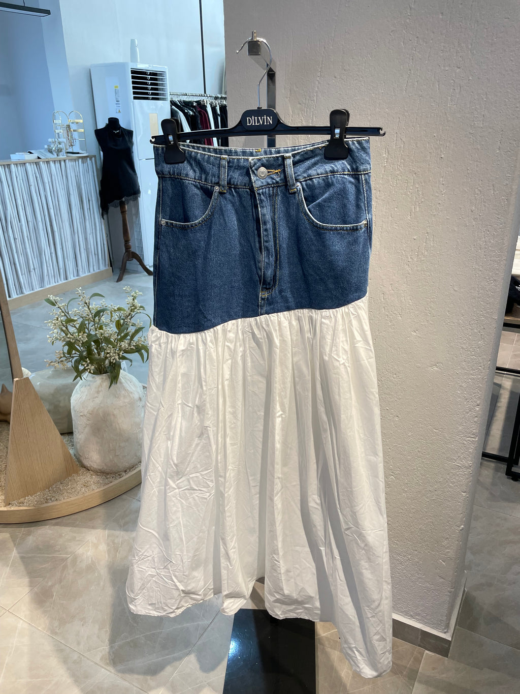 Kot ve Kumaş Detaylı Uzun Etek