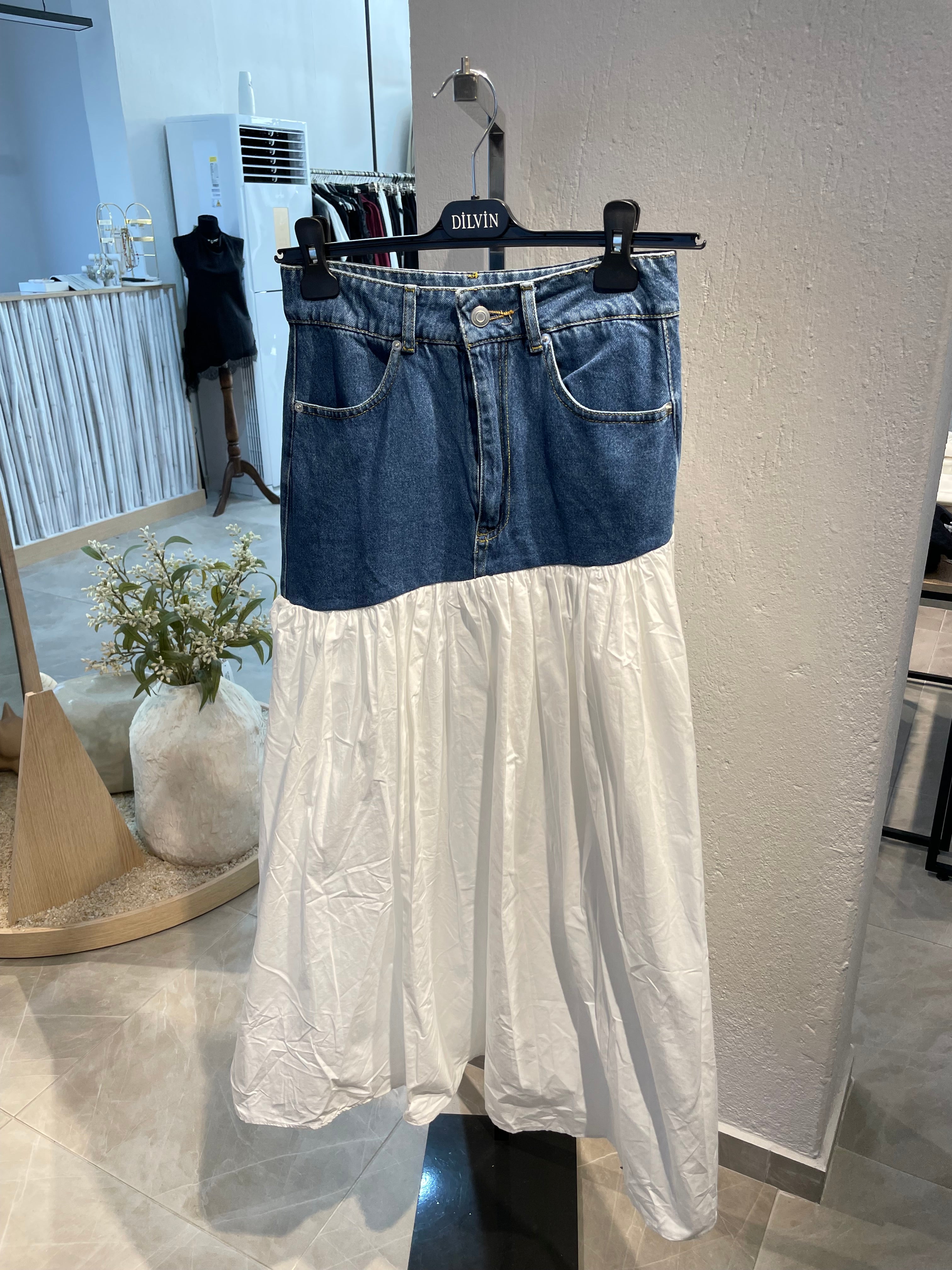 Kot ve Kumaş Detaylı Uzun Etek